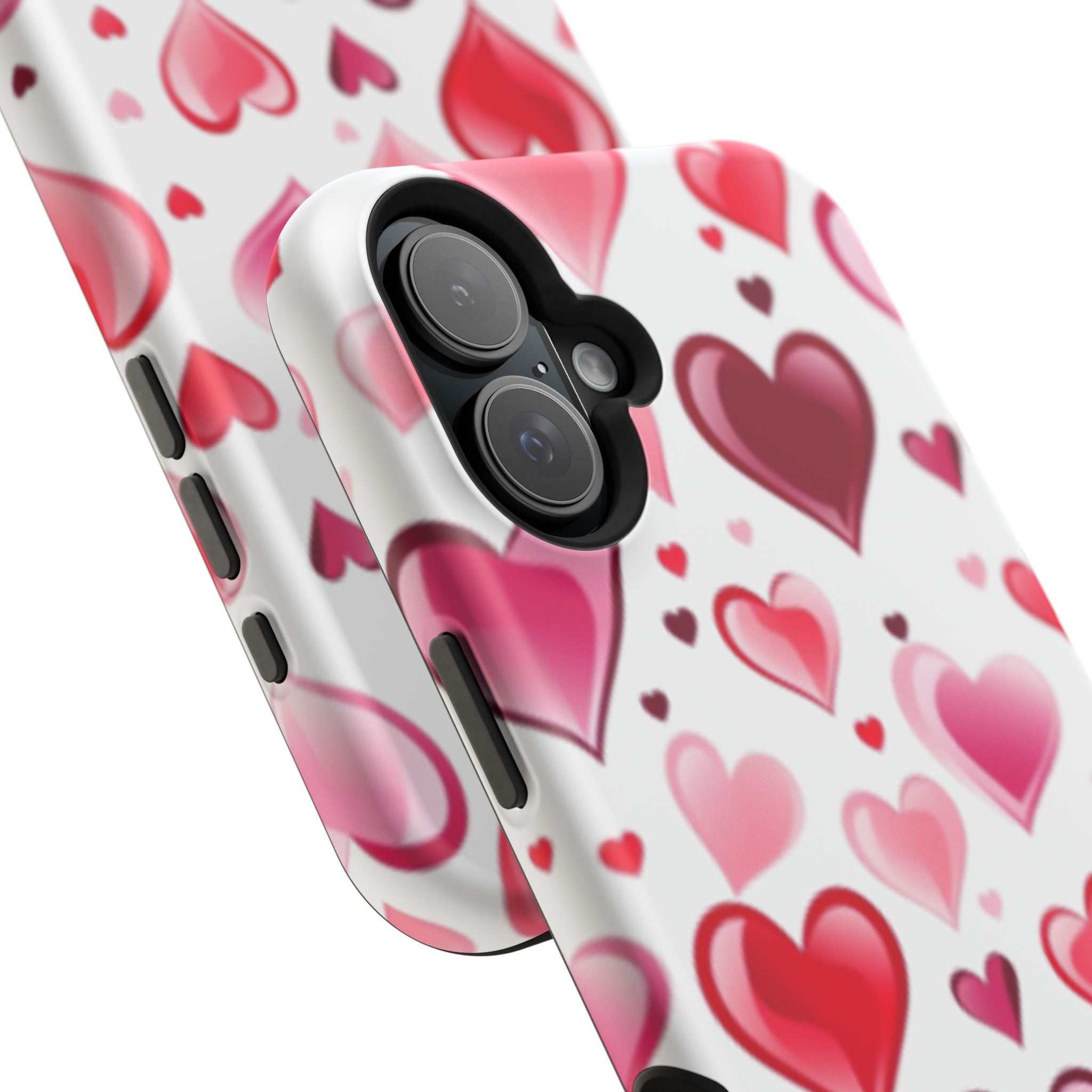 Heart Pattern Magnetic Impact Phone Case Fits iPhone 13-17— Pink & Red Valentine's Protective Cover