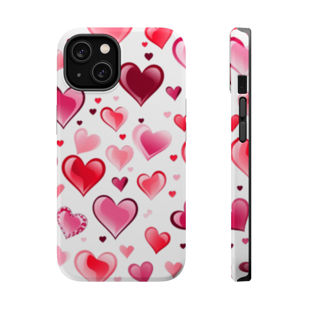 Heart Pattern Magnetic Impact Phone Case Fits iPhone 13-17— Pink & Red Valentine's Protective Cover