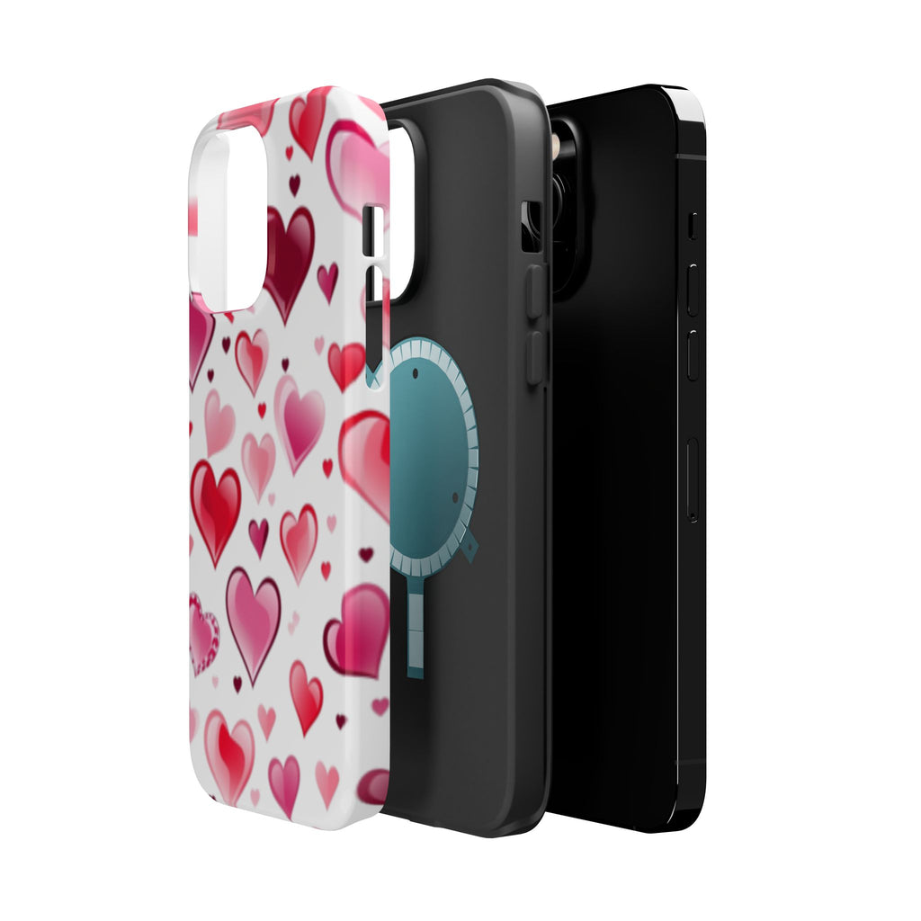 Heart Pattern Magnetic Impact Phone Case Fits iPhone 13-17— Pink & Red Valentine's Protective Cover