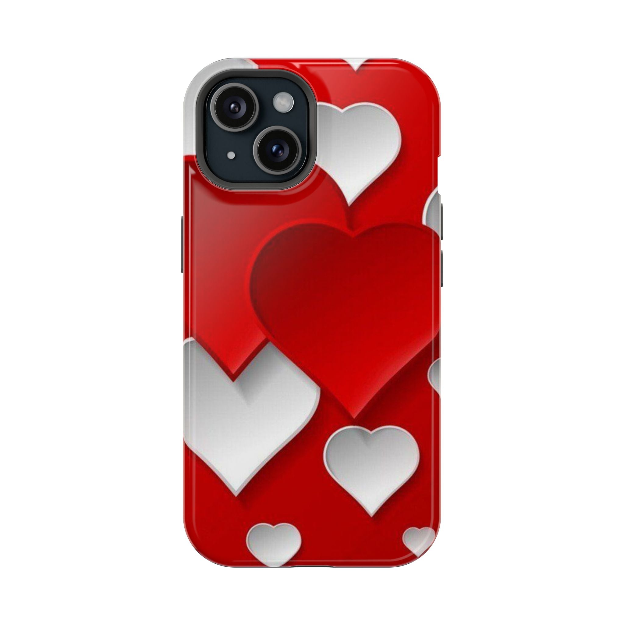 Shuffled Heart Pattern Magnetic Impact Phone Case Fits iPhone 13-17— Pink & Red Valentine's Protective Cover