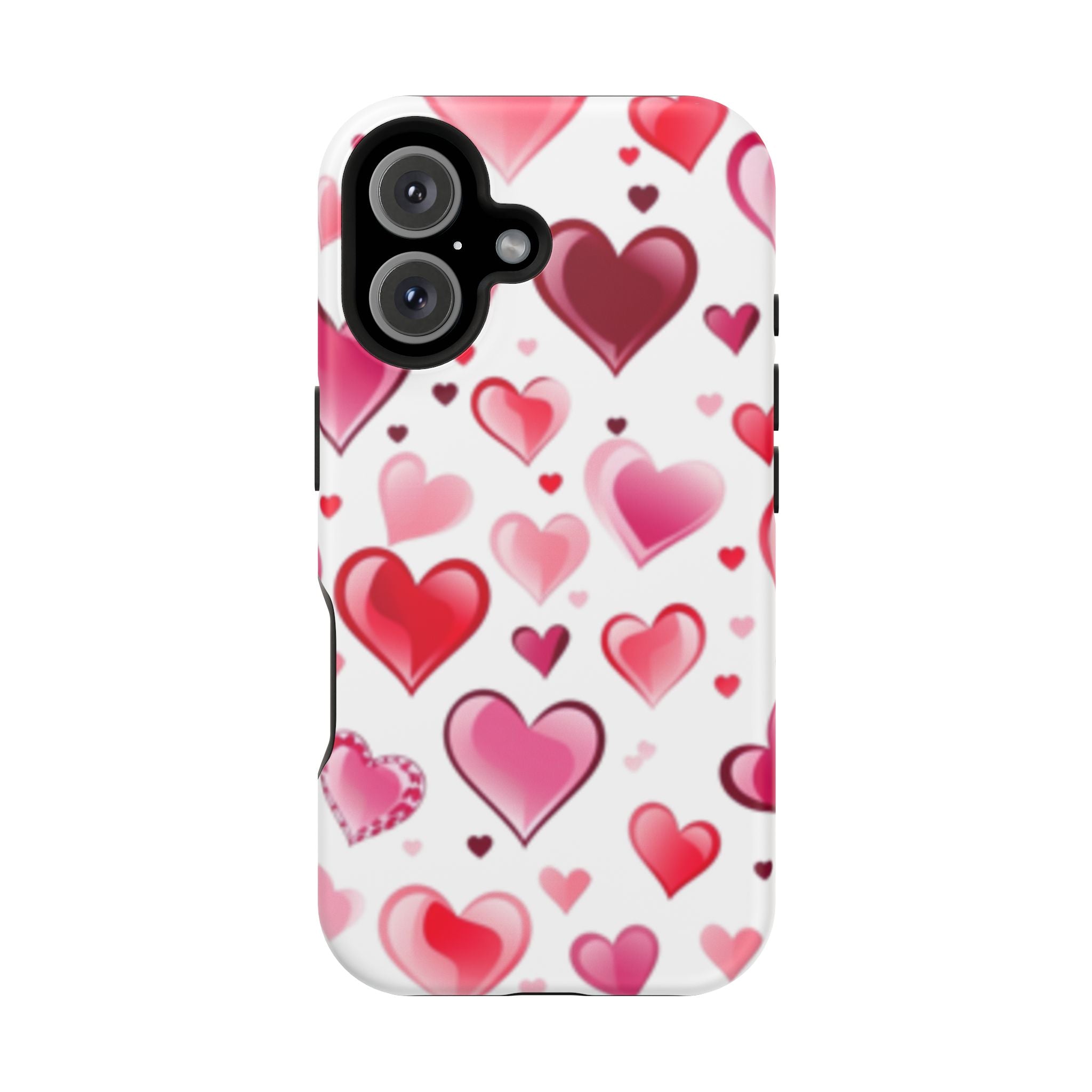 Heart Pattern Magnetic Impact Phone Case Fits iPhone 13-17— Pink & Red Valentine's Protective Cover