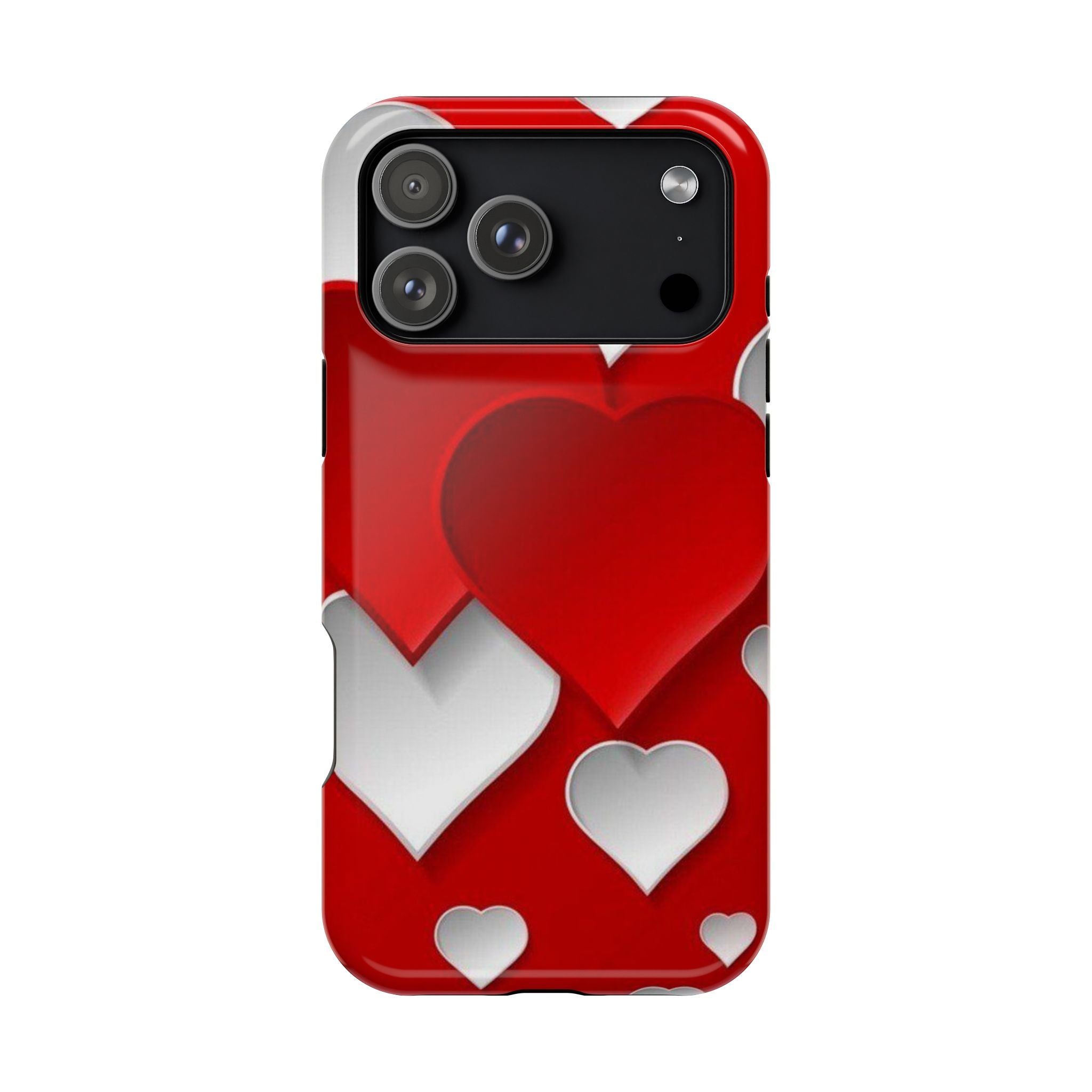 Shuffled Heart Pattern Magnetic Impact Phone Case Fits iPhone 13-17— Pink & Red Valentine's Protective Cover