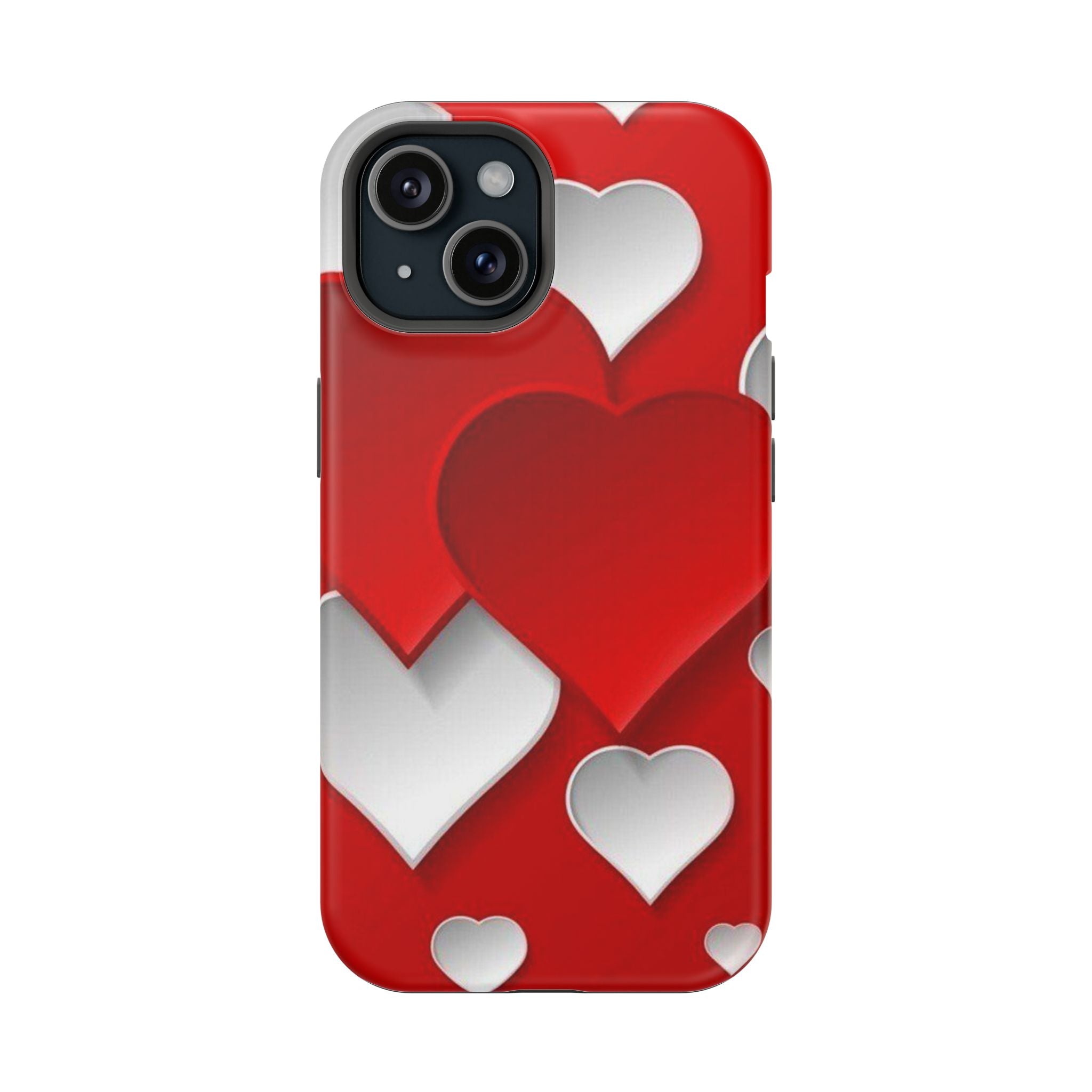 Shuffled Heart Pattern Magnetic Impact Phone Case Fits iPhone 13-17— Pink & Red Valentine's Protective Cover
