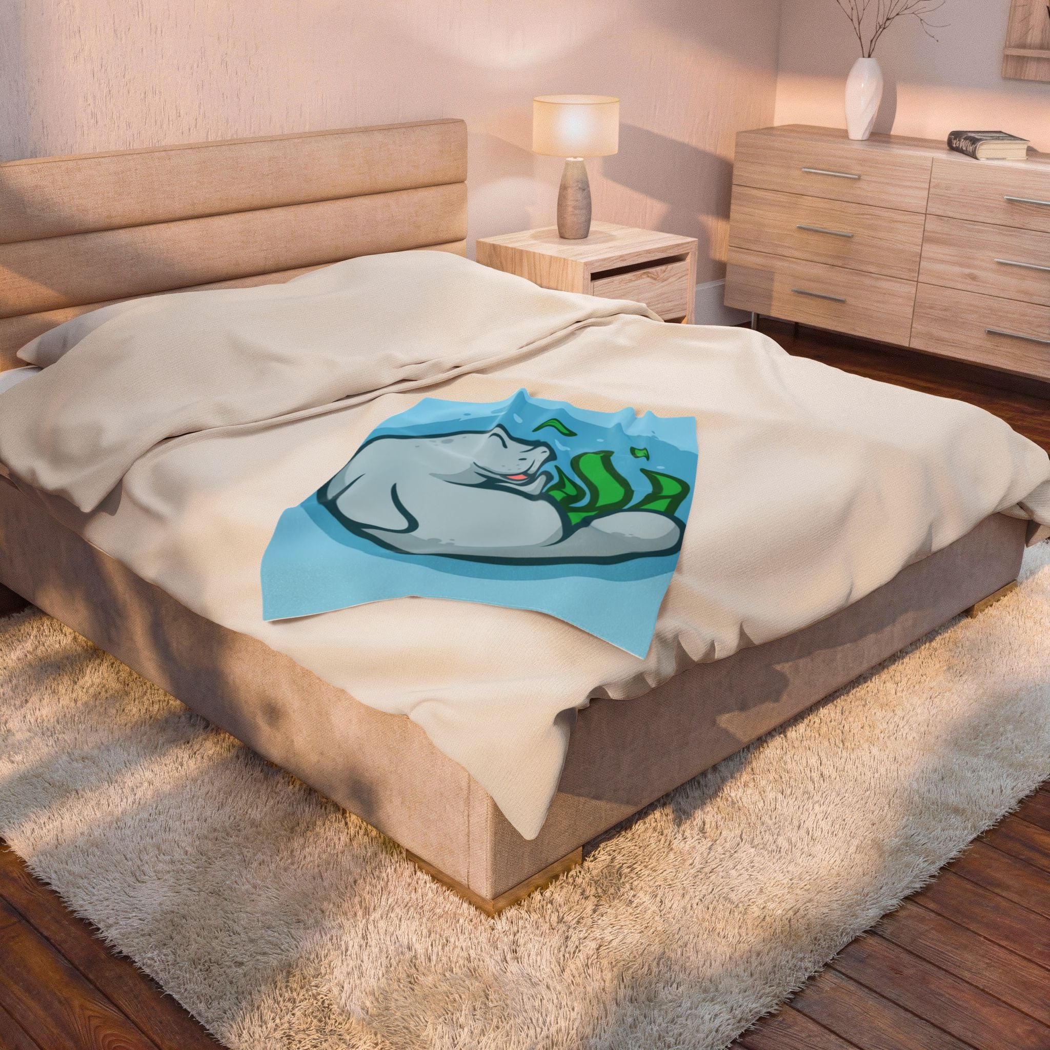 Manatee Plush Velveteen Blanket – Cute Sea Cow Throw for Kids & Ocean Lovers - 3 sizes