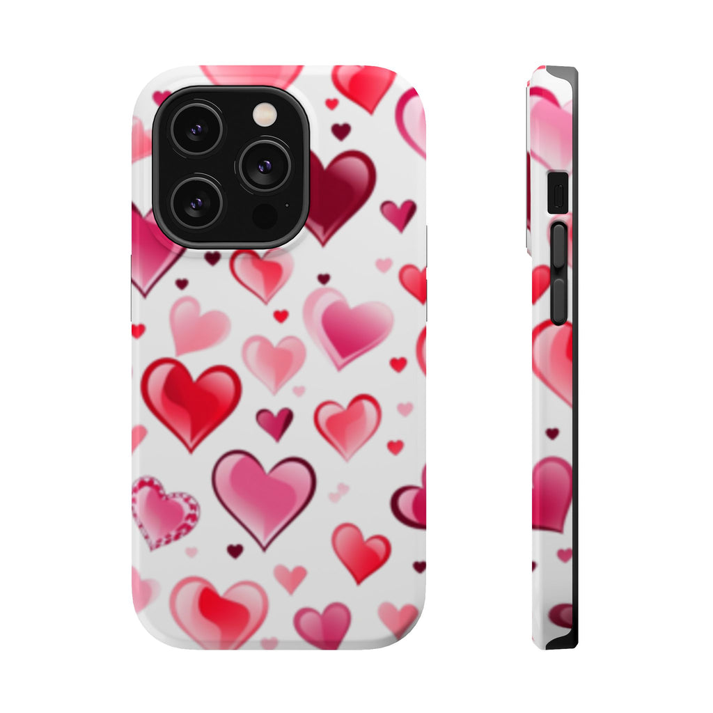 Heart Pattern Magnetic Impact Phone Case Fits iPhone 13-17— Pink & Red Valentine's Protective Cover