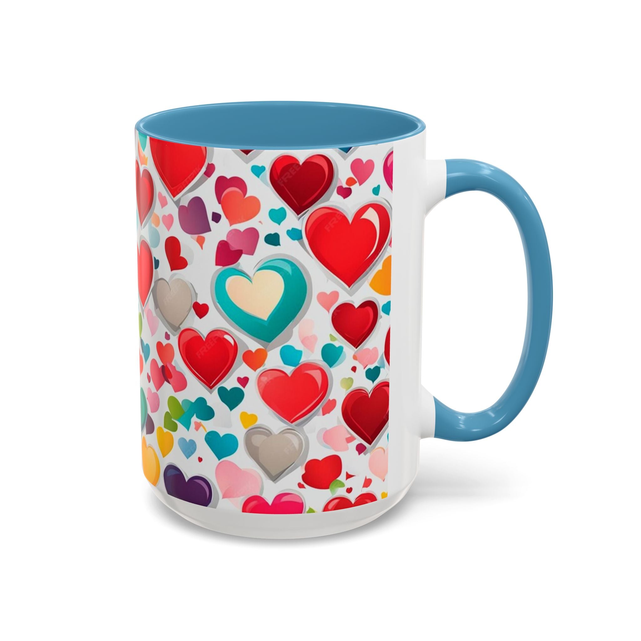 Colorful Heart Accent Coffee Mug – Valentine’s Day Love Gift (11/15 oz)