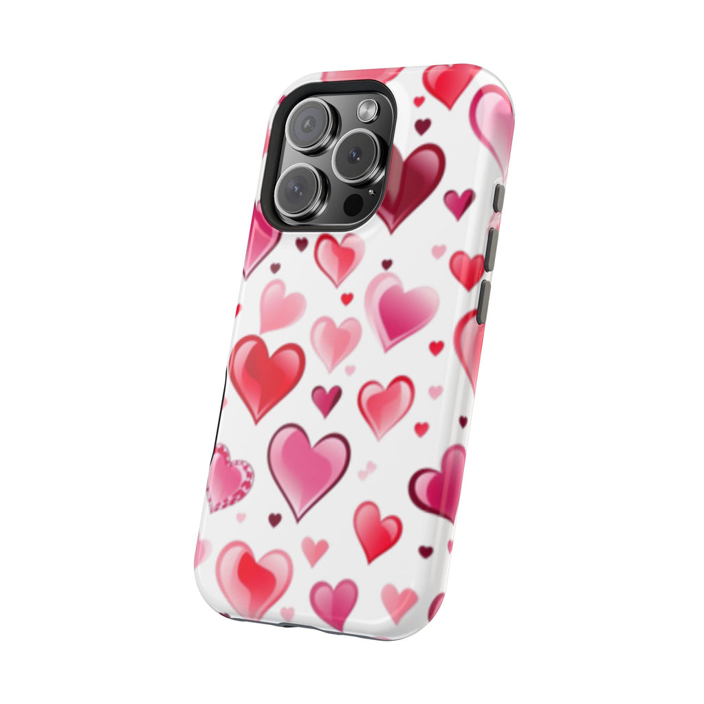 Heart Pattern Magnetic Impact Phone Case Fits iPhone 13-17— Pink & Red Valentine's Protective Cover