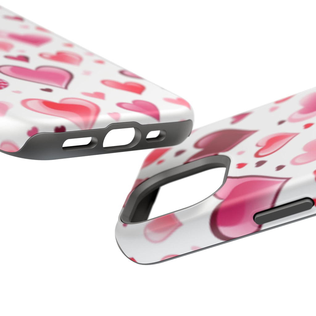 Heart Pattern Magnetic Impact Phone Case Fits iPhone 13-17— Pink & Red Valentine's Protective Cover