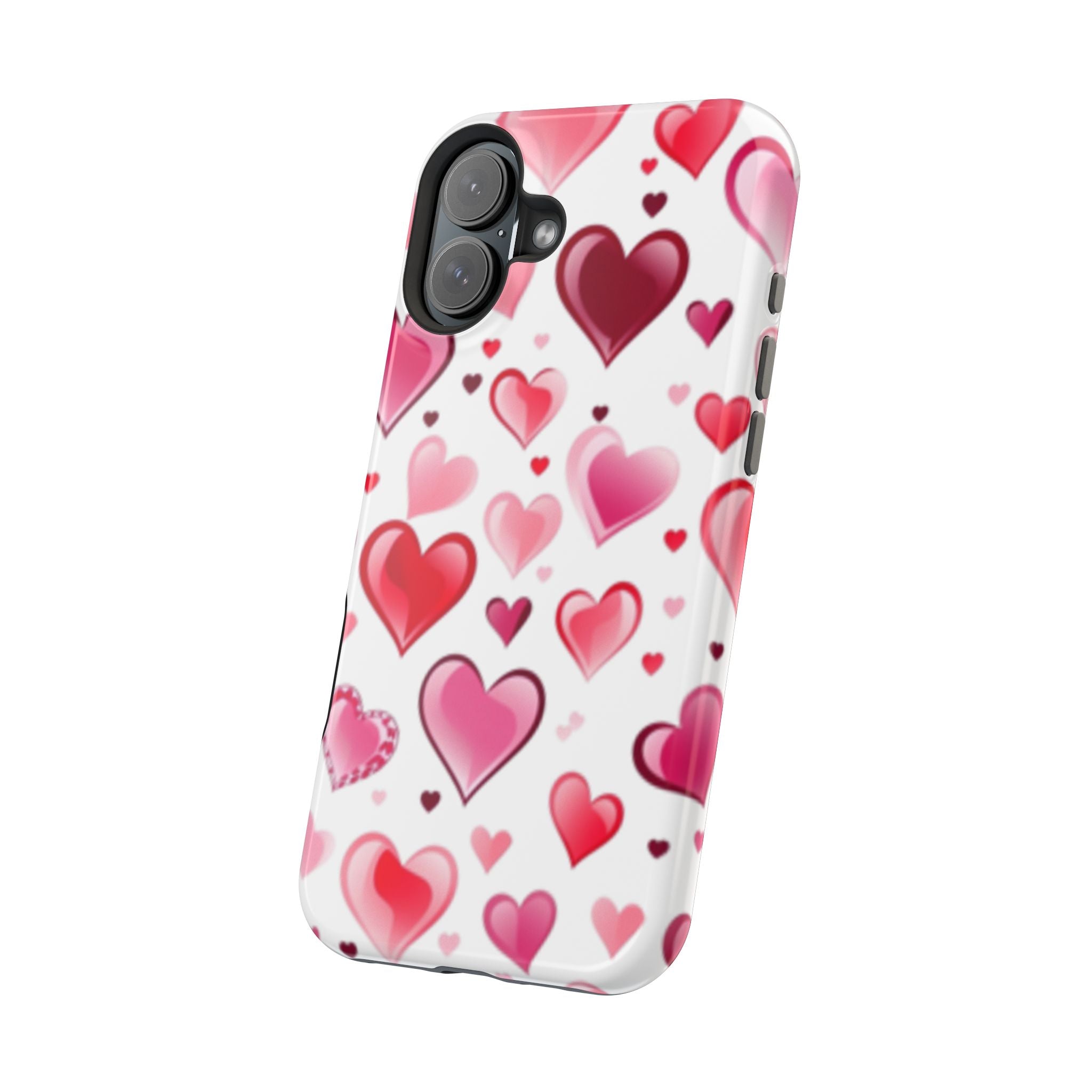 Heart Pattern Magnetic Impact Phone Case Fits iPhone 13-17— Pink & Red Valentine's Protective Cover