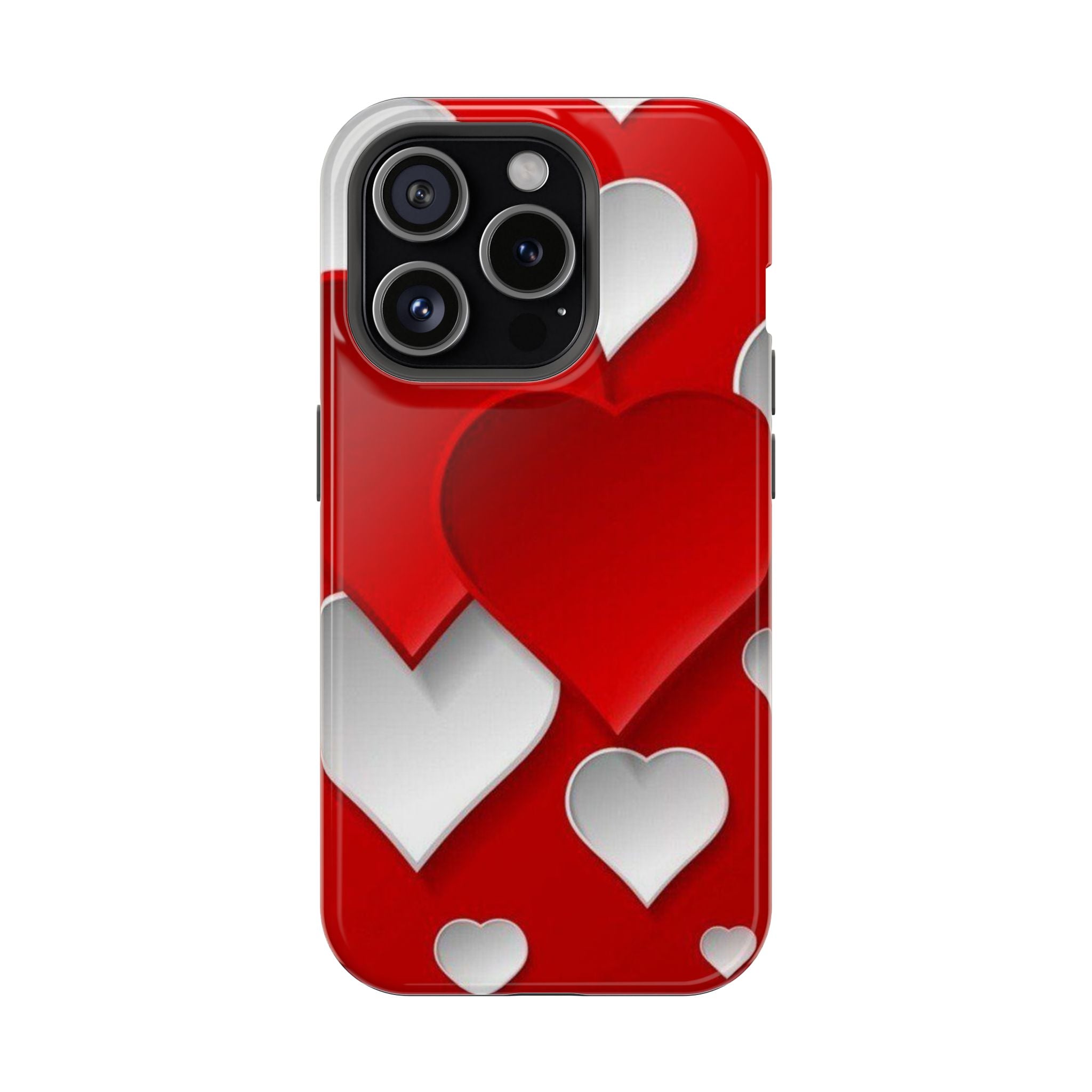 Shuffled Heart Pattern Magnetic Impact Phone Case Fits iPhone 13-17— Pink & Red Valentine's Protective Cover