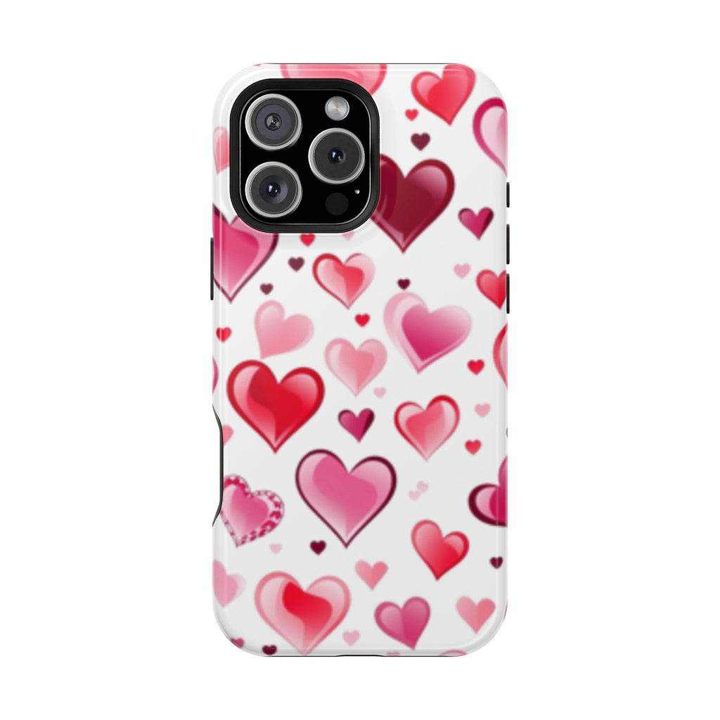 Heart Pattern Magnetic Impact Phone Case Fits iPhone 13-17— Pink & Red Valentine's Protective Cover