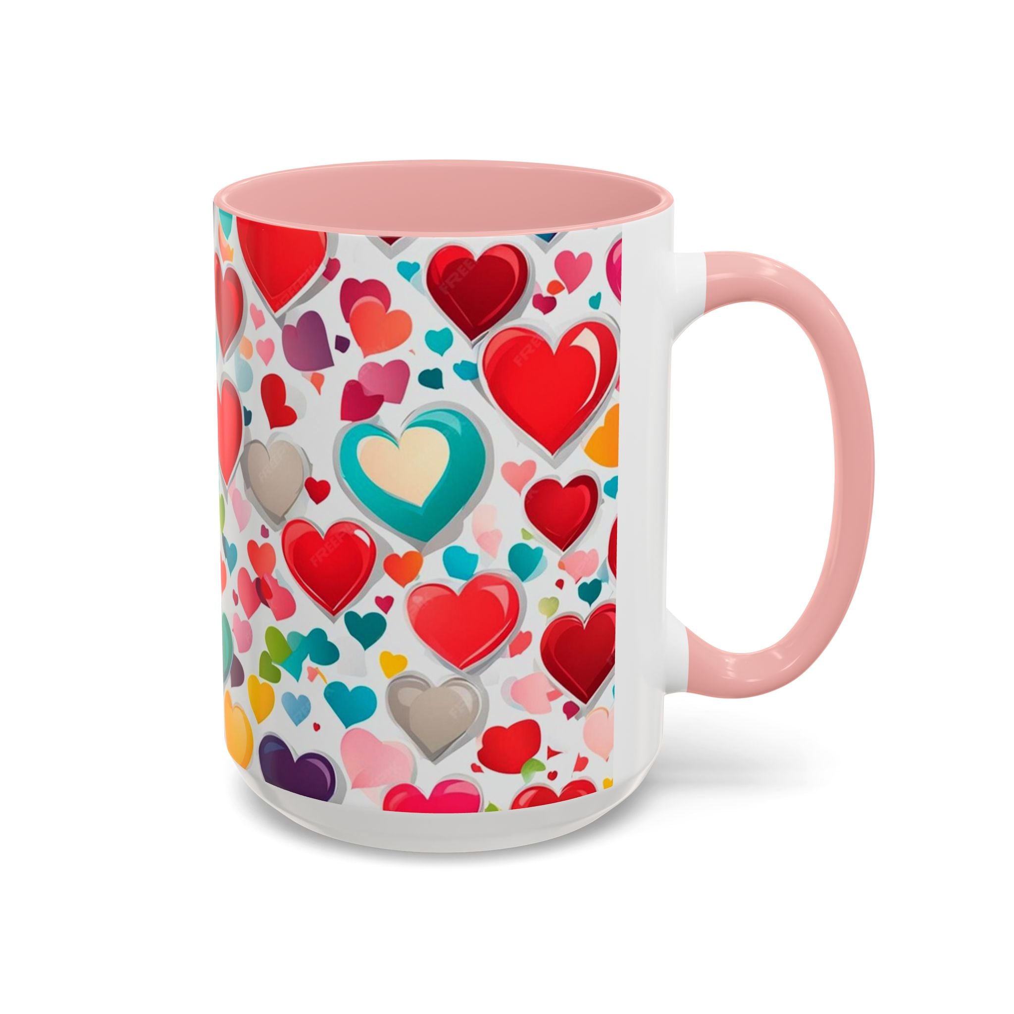 Colorful Heart Accent Coffee Mug – Valentine’s Day Love Gift (11/15 oz)