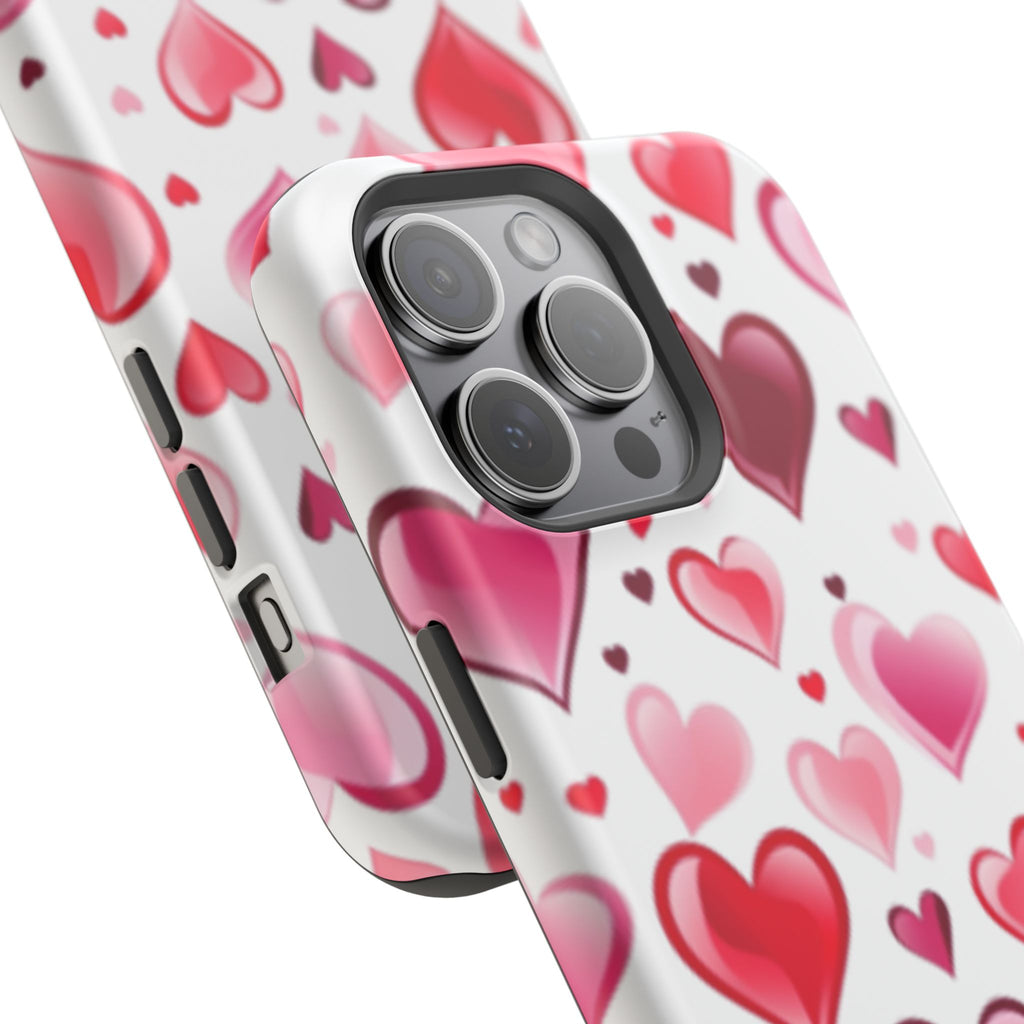 Heart Pattern Magnetic Impact Phone Case Fits iPhone 13-17— Pink & Red Valentine's Protective Cover