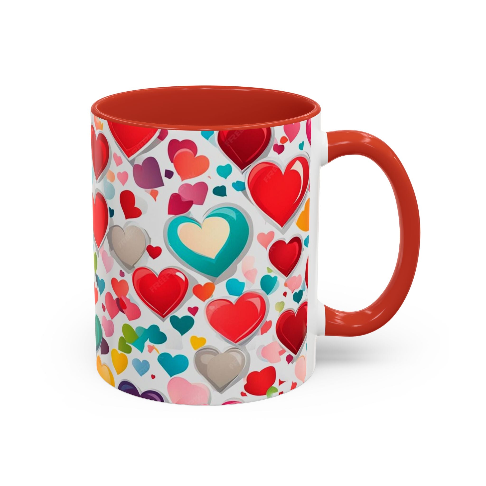 Colorful Heart Accent Coffee Mug – Valentine’s Day Love Gift (11/15 oz)