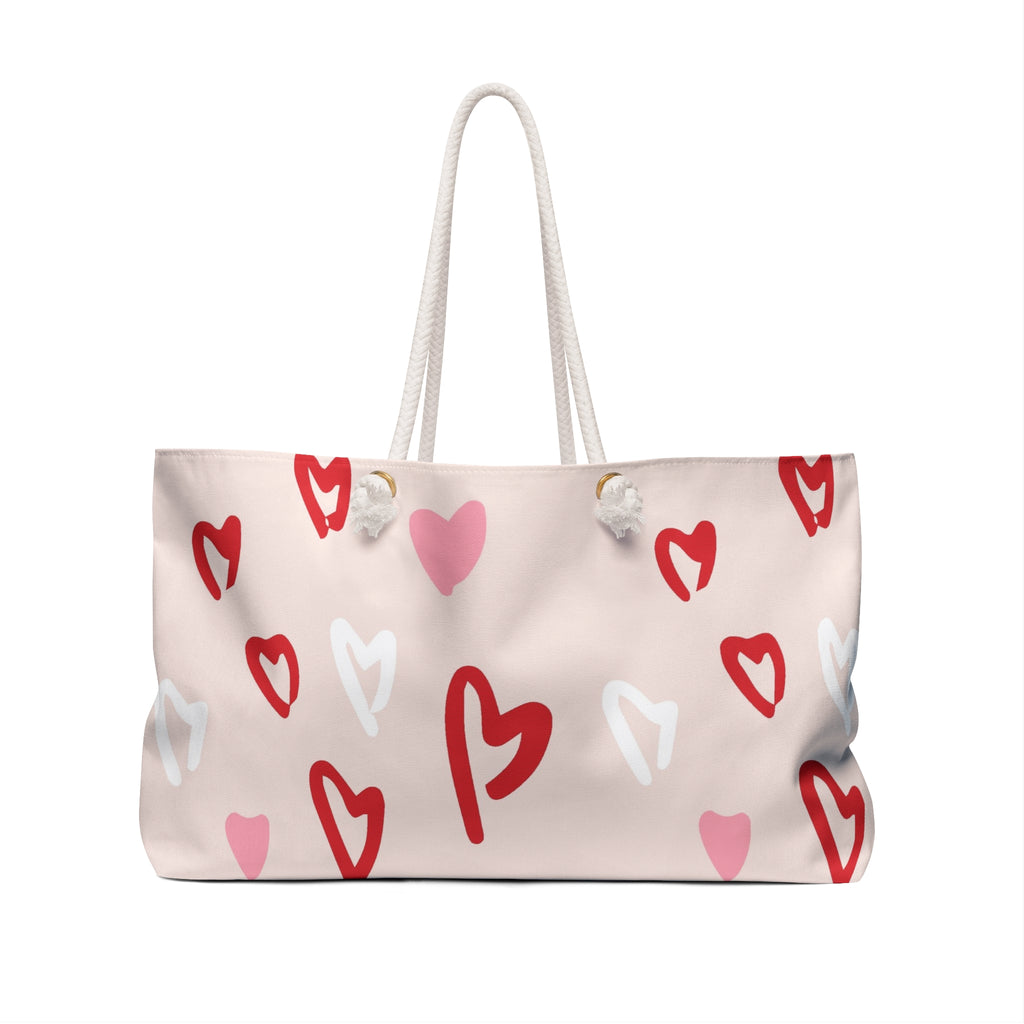 Heart Pattern Weekender Bag — Valentine Pink Travel Tote