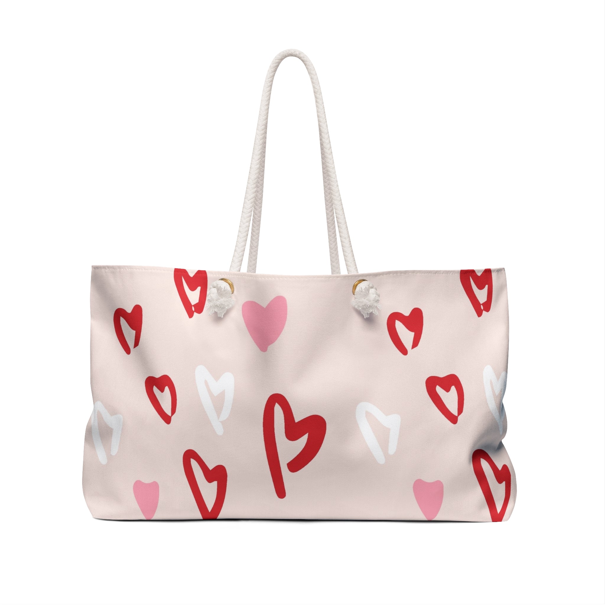 Heart Pattern Weekender Bag – Pink & Red Valentine Travel Tote