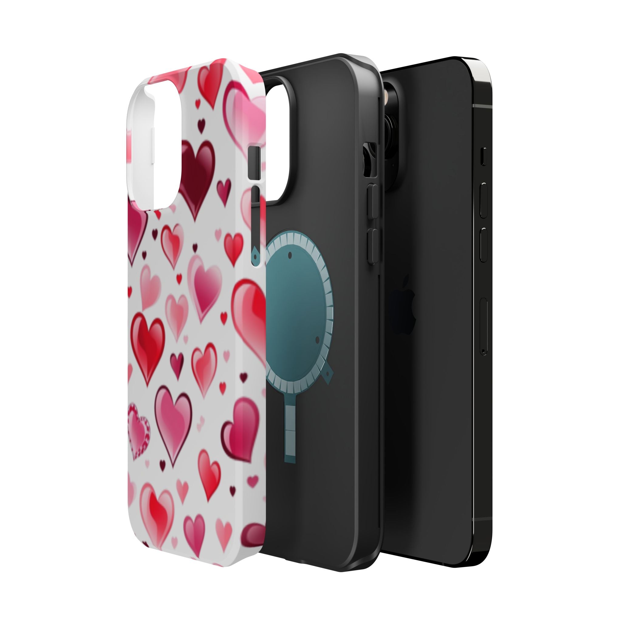 Heart Pattern Magnetic Impact Phone Case Fits iPhone 13-17— Pink & Red Valentine's Protective Cover