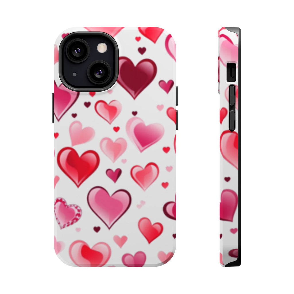 Heart Pattern Magnetic Impact Phone Case Fits iPhone 13-17— Pink & Red Valentine's Protective Cover