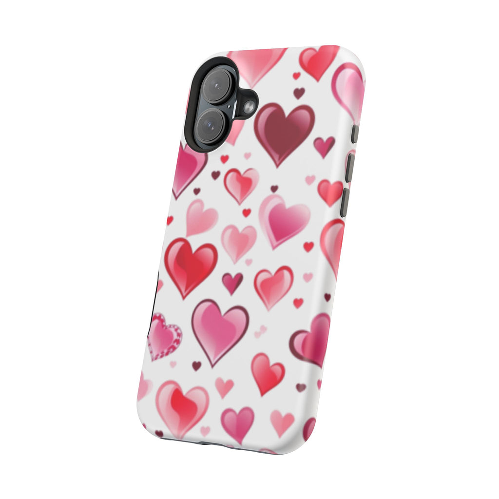 Heart Pattern Magnetic Impact Phone Case Fits iPhone 13-17— Pink & Red Valentine's Protective Cover