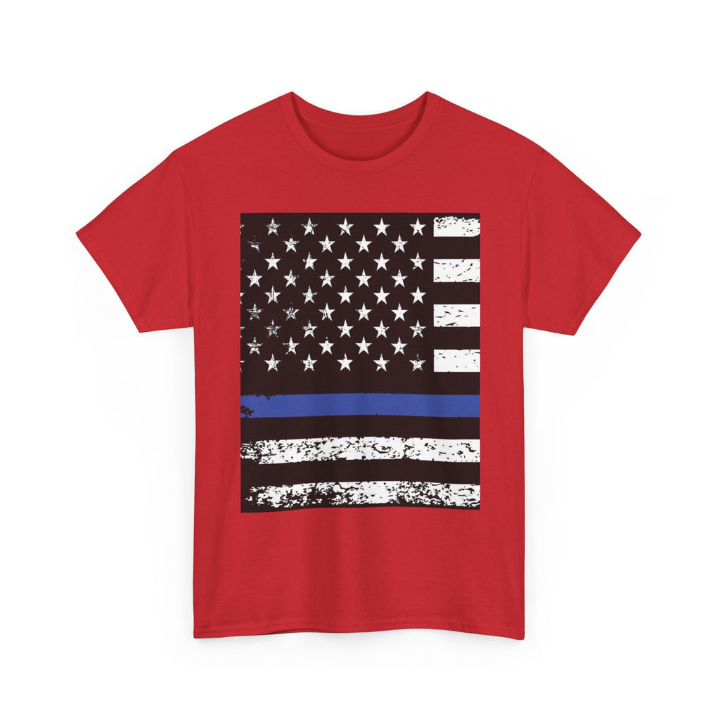 Thin Blue Line Flag T-Shirt — Police Support American Flag Tee Front & Back Imprint
