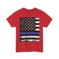 Thin Blue Line Flag T-Shirt — Police Support American Flag Tee Front & Back Imprint