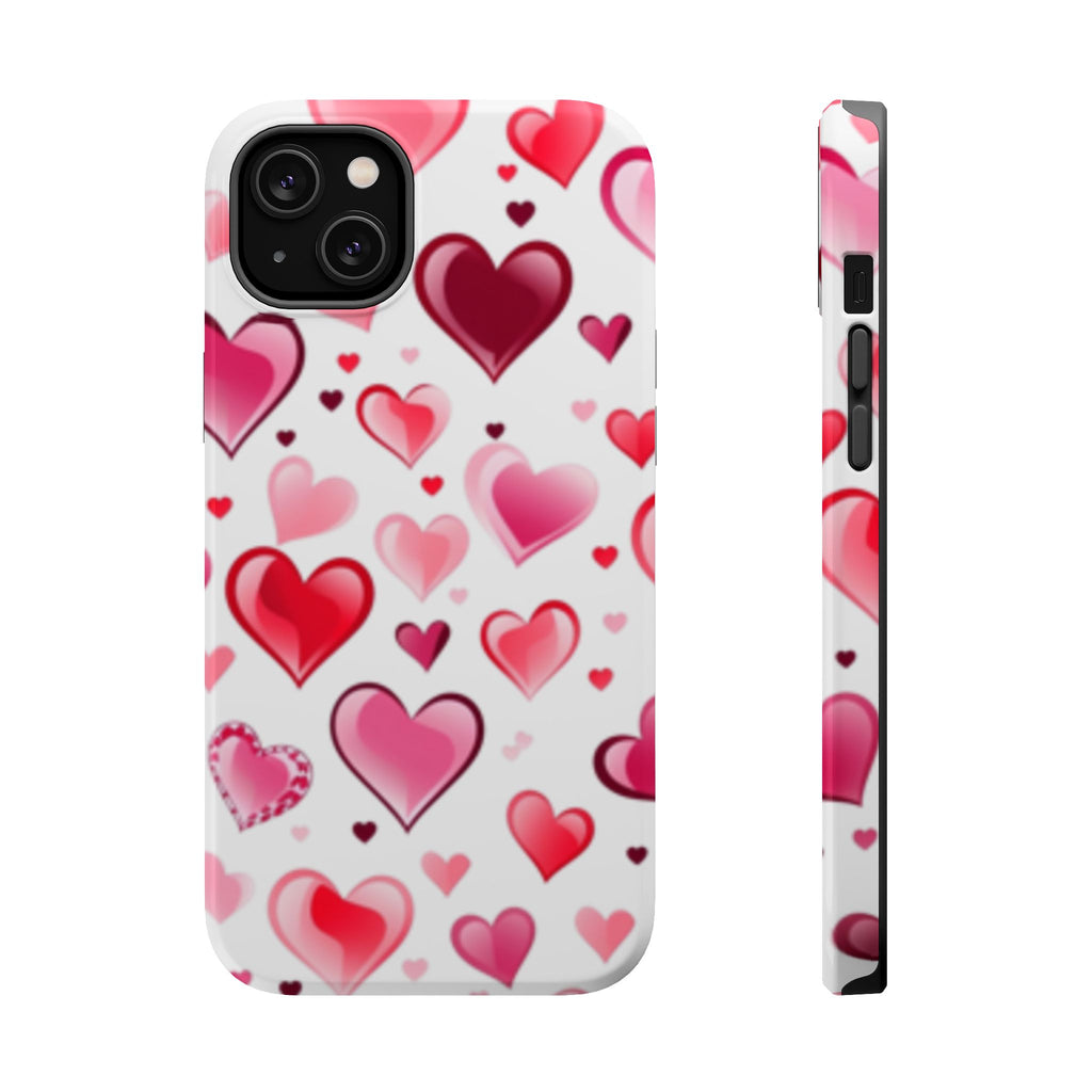 Heart Pattern Magnetic Impact Phone Case Fits iPhone 13-17— Pink & Red Valentine's Protective Cover