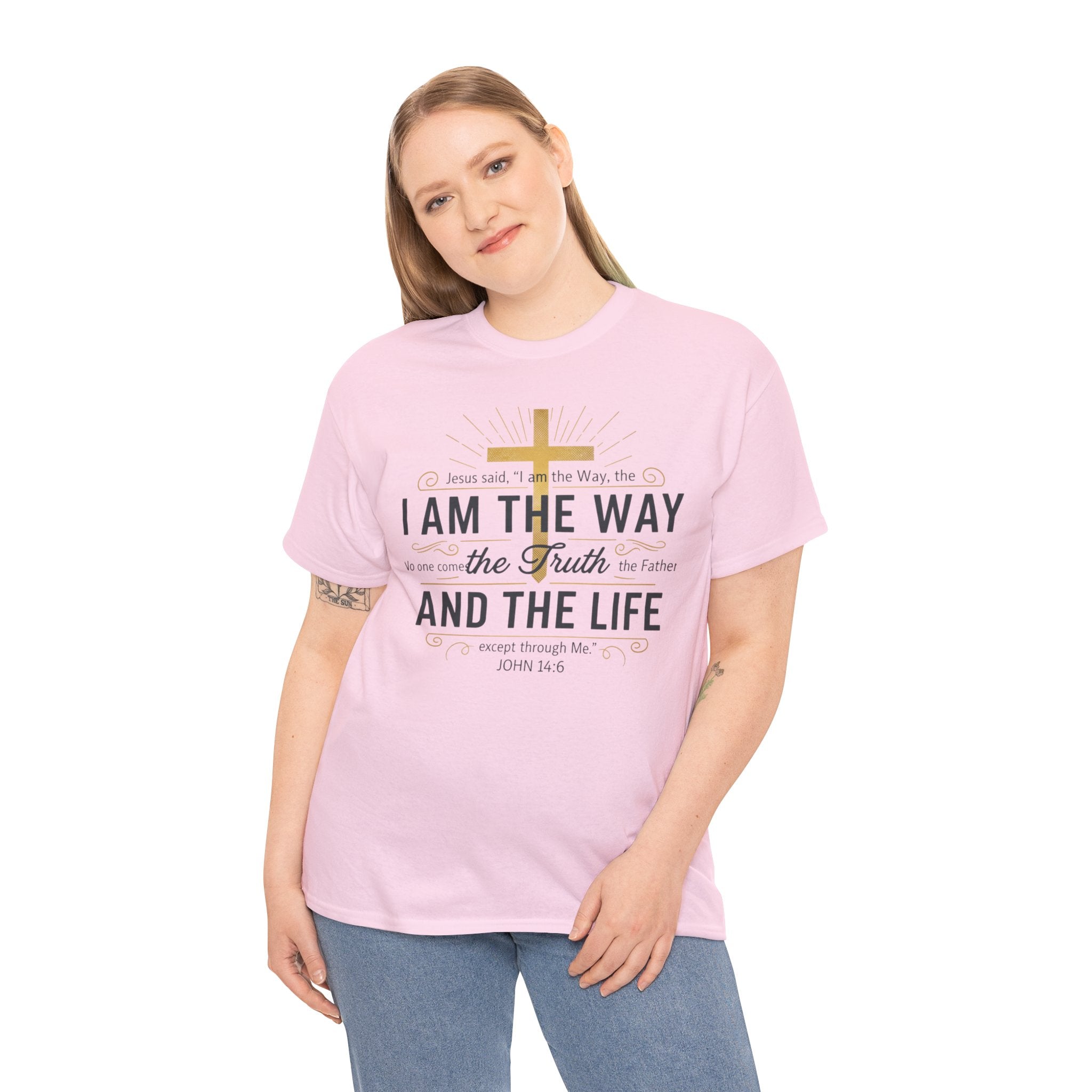 I Am The Way Christian T-Shirt — John 14:6 Faith Tee with Gold Cross