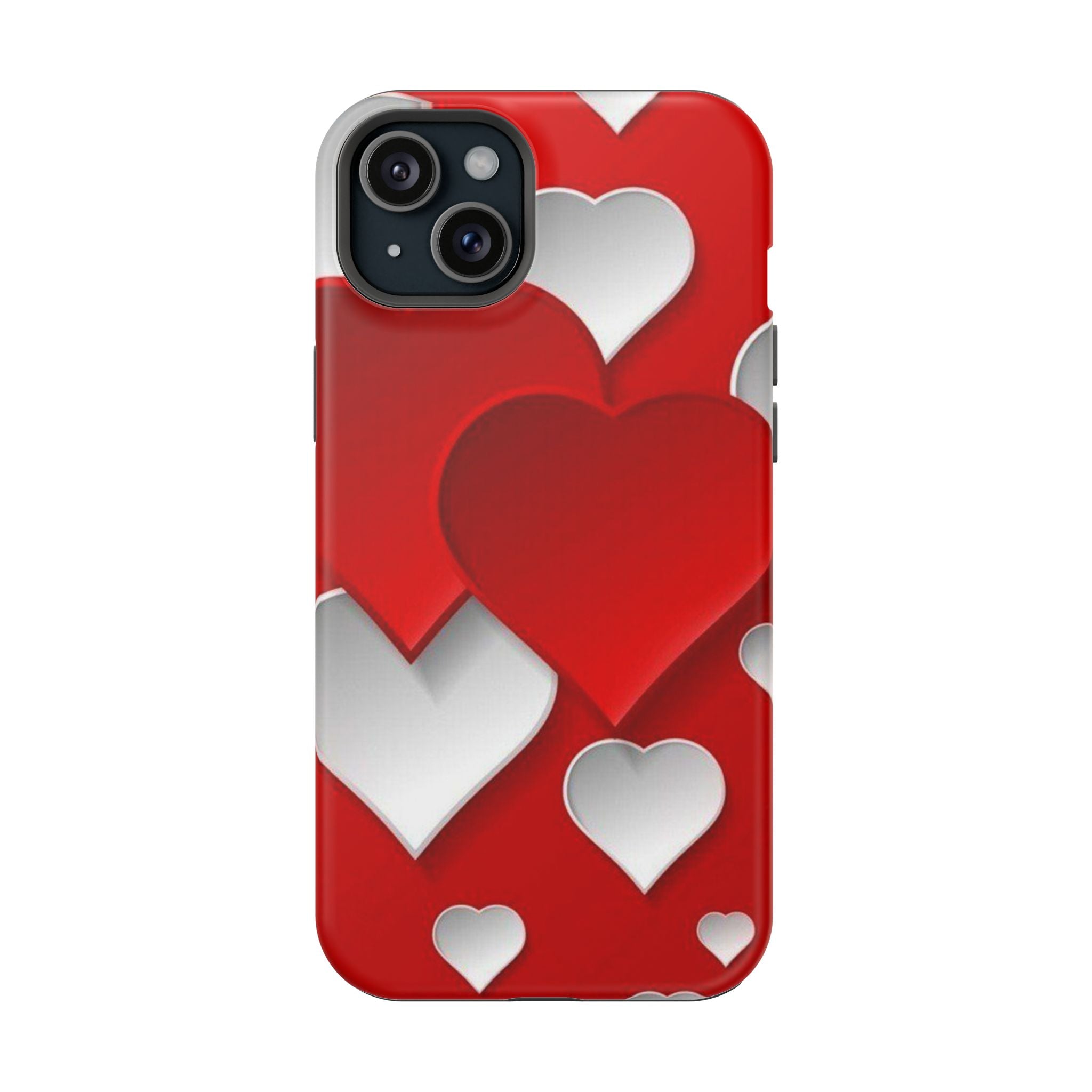 Shuffled Heart Pattern Magnetic Impact Phone Case Fits iPhone 13-17— Pink & Red Valentine's Protective Cover