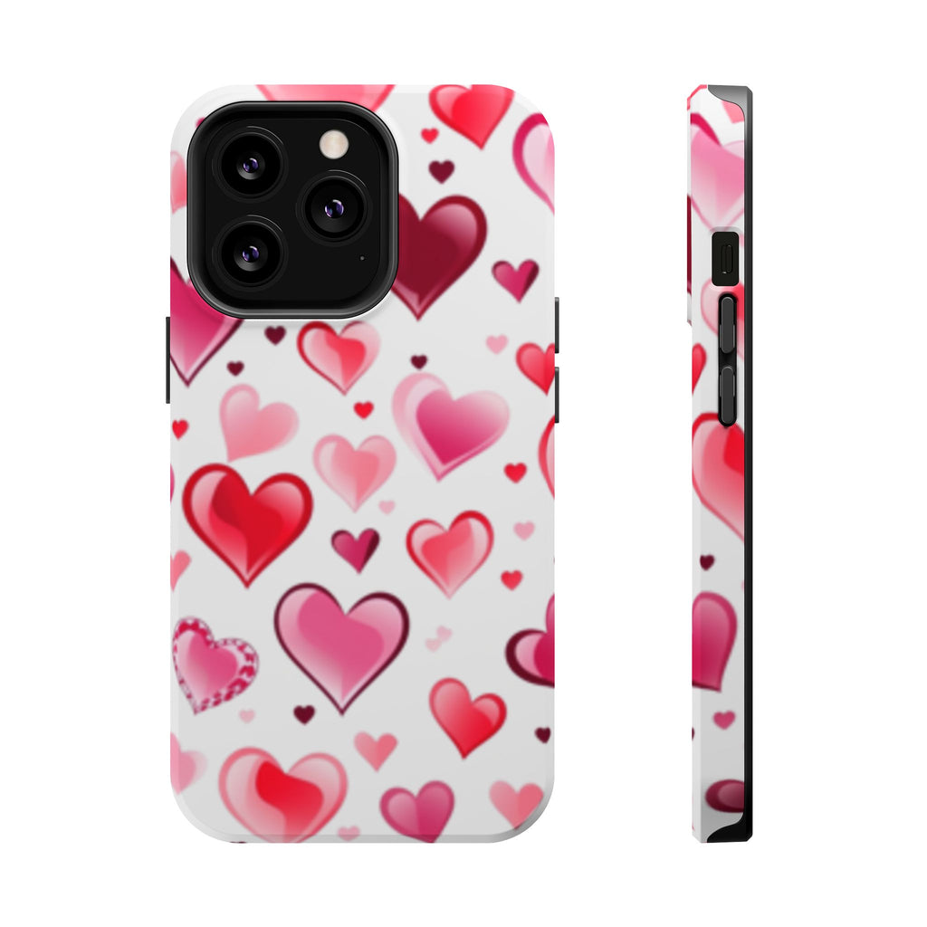 Heart Pattern Magnetic Impact Phone Case Fits iPhone 13-17— Pink & Red Valentine's Protective Cover
