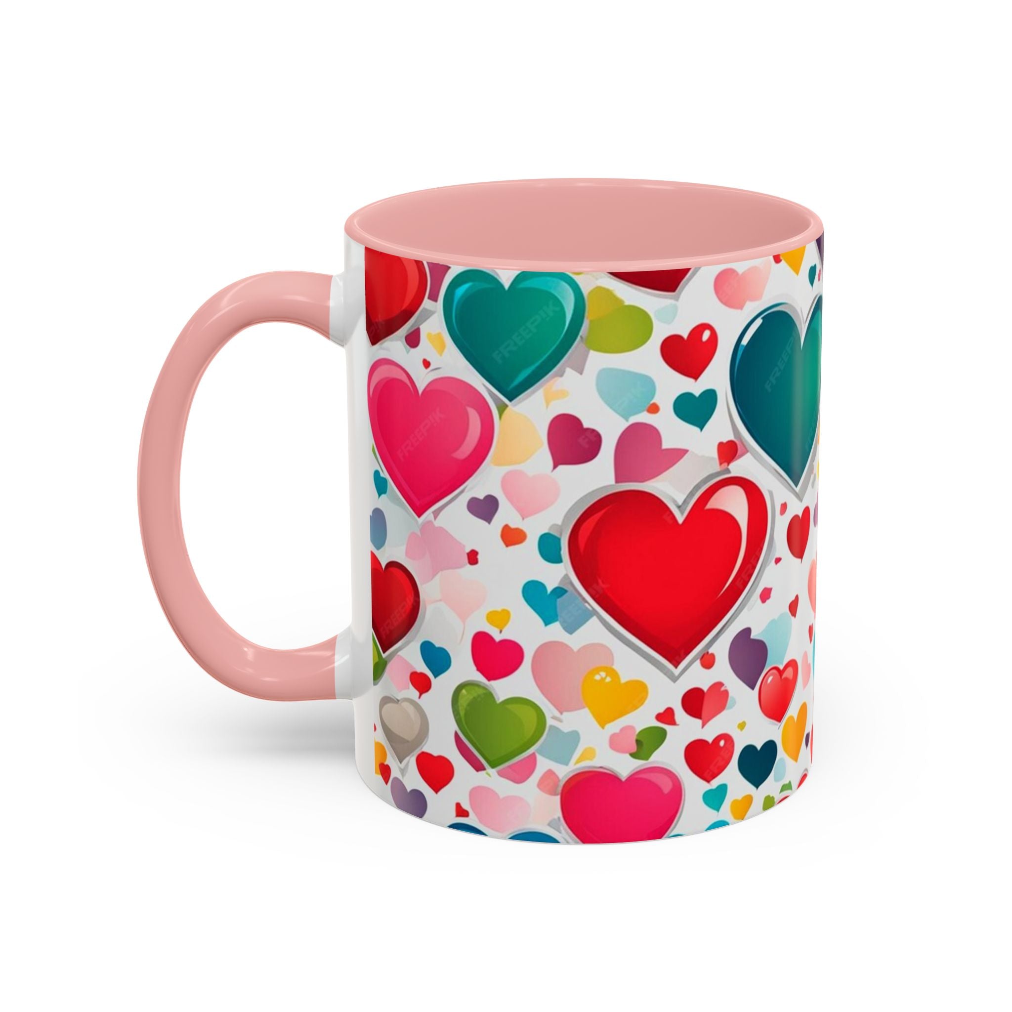 Colorful Heart Accent Coffee Mug – Valentine’s Day Love Gift (11/15 oz)