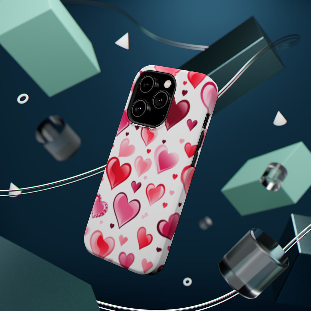 Heart Pattern Magnetic Impact Phone Case Fits iPhone 13-17— Pink & Red Valentine's Protective Cover