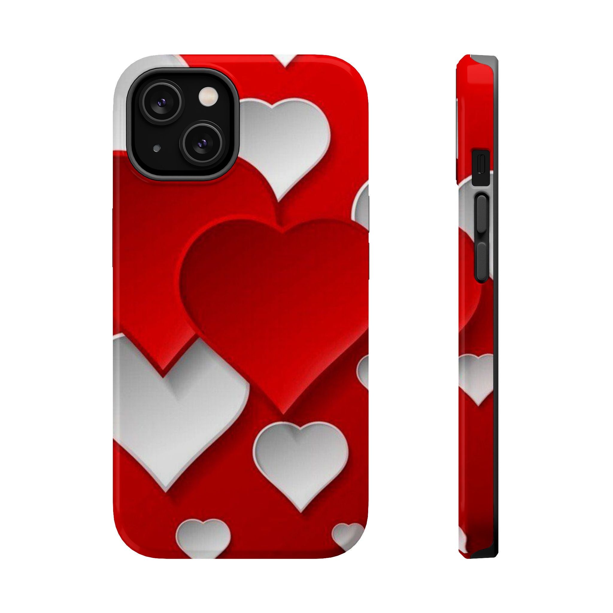 Shuffled Heart Pattern Magnetic Impact Phone Case Fits iPhone 13-17— Pink & Red Valentine's Protective Cover