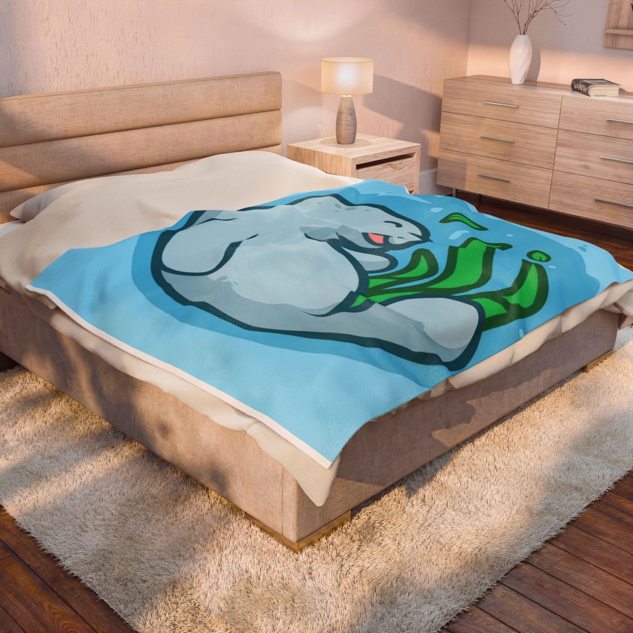 Manatee Plush Velveteen Blanket – Cute Sea Cow Throw for Kids & Ocean Lovers - 3 sizes