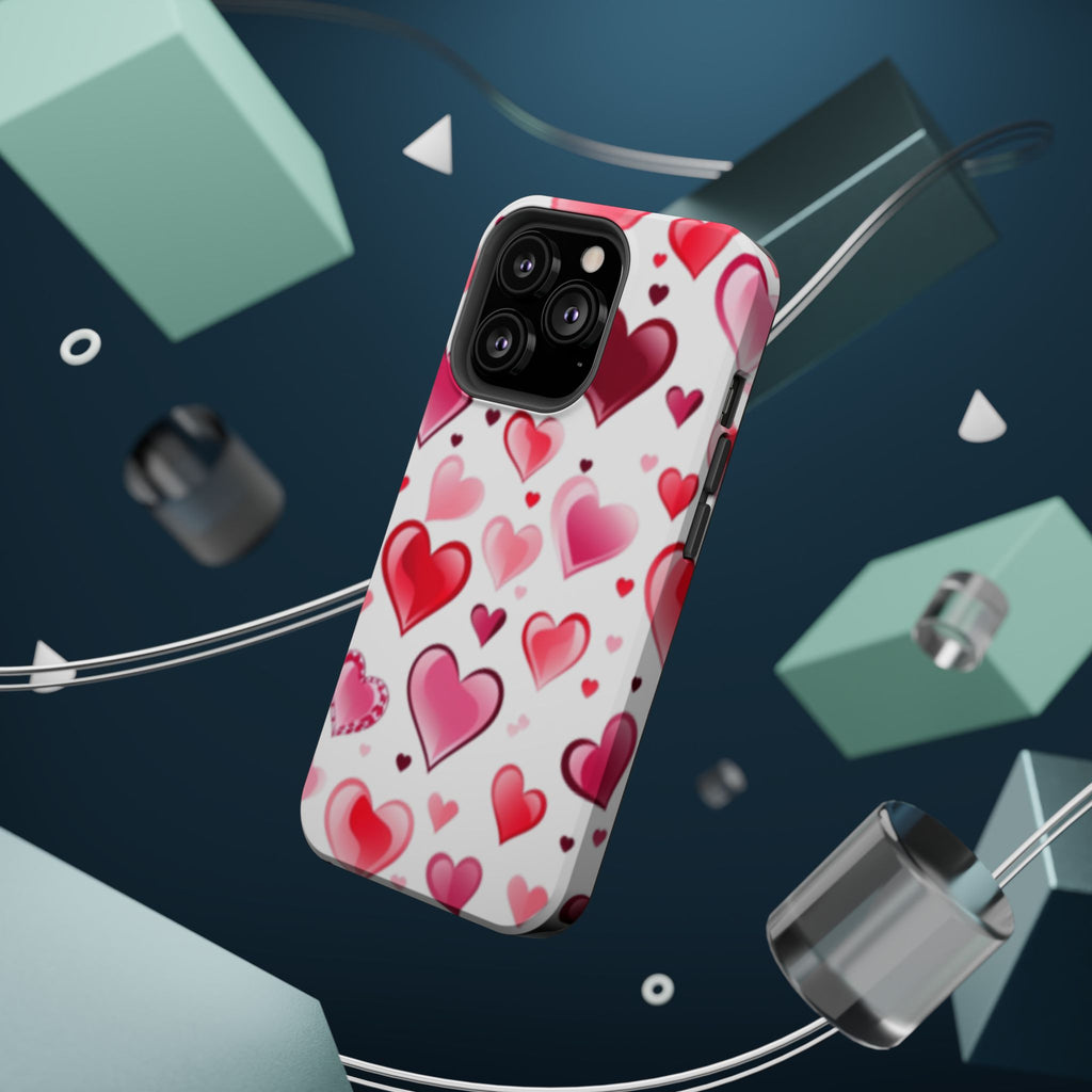 Heart Pattern Magnetic Impact Phone Case Fits iPhone 13-17— Pink & Red Valentine's Protective Cover