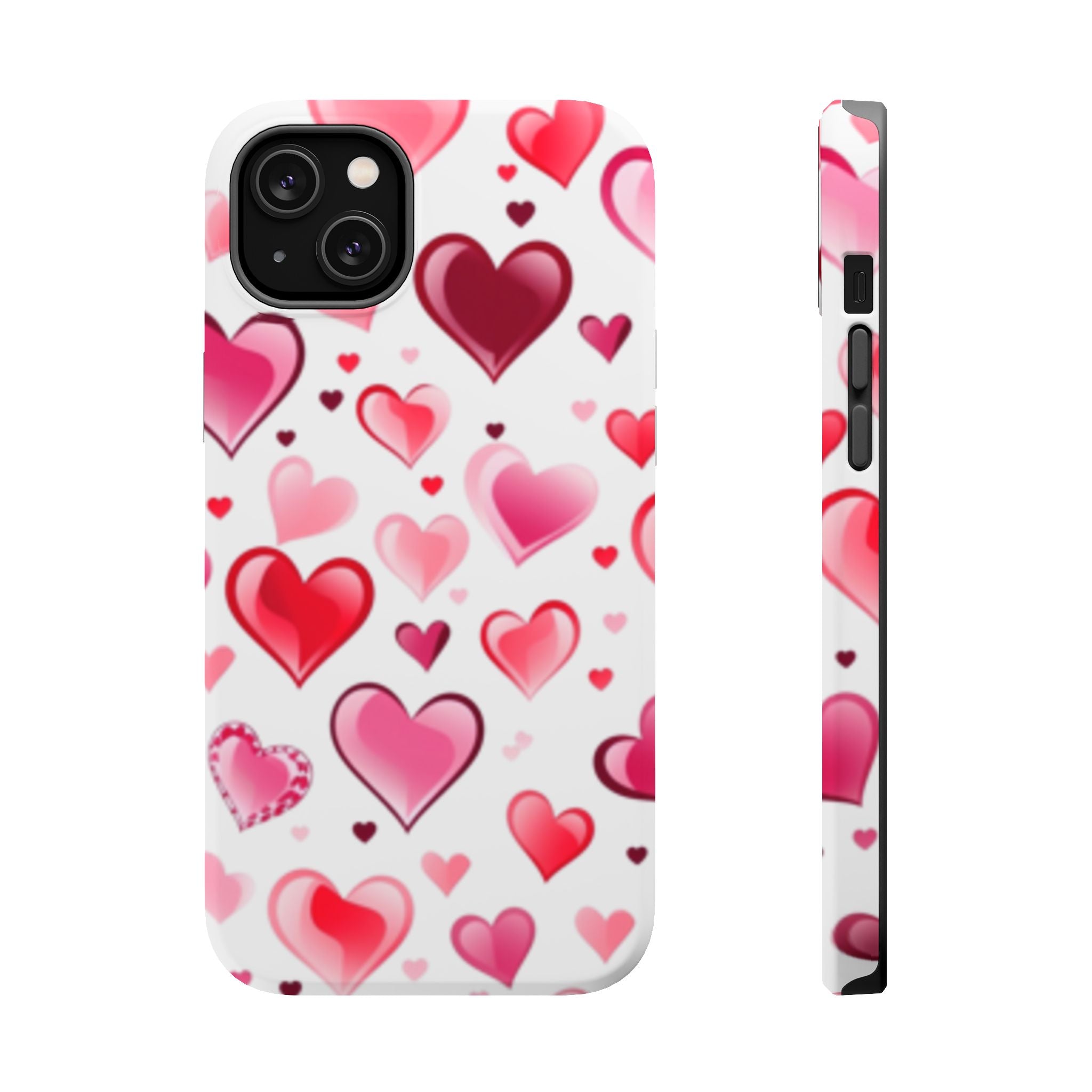 Heart Pattern Magnetic Impact Phone Case Fits iPhone 13-17— Pink & Red Valentine's Protective Cover