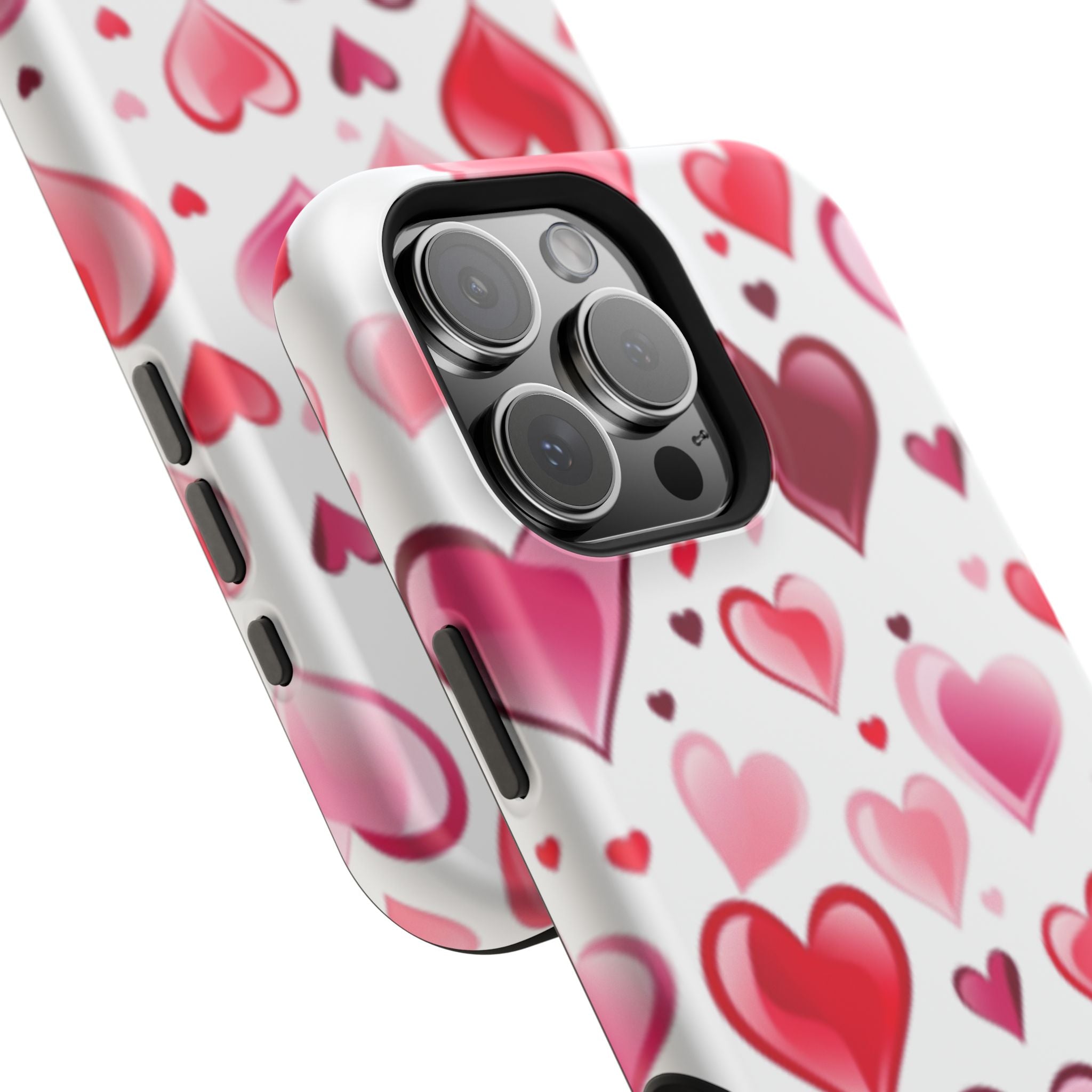 Heart Pattern Magnetic Impact Phone Case Fits iPhone 13-17— Pink & Red Valentine's Protective Cover