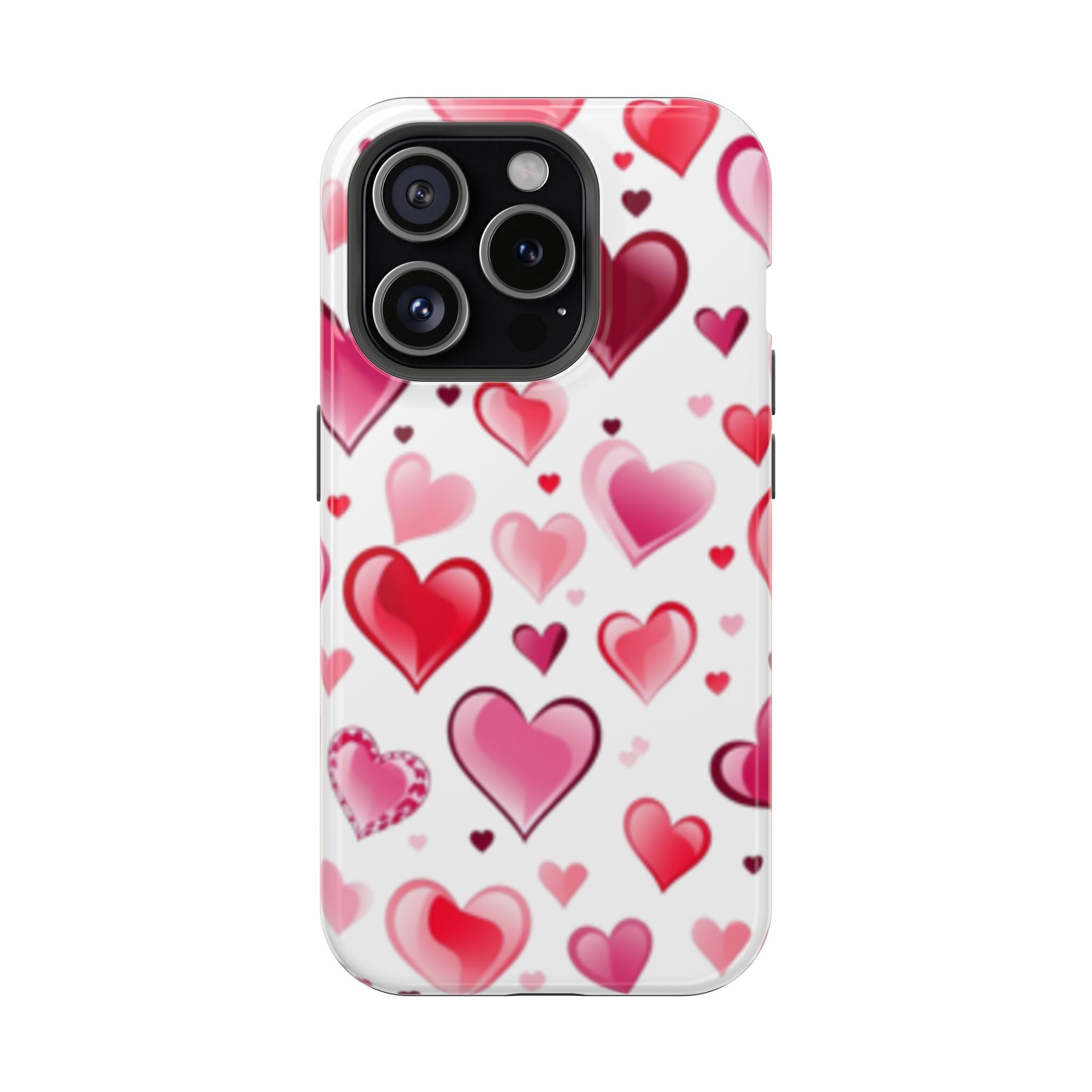 Heart Pattern Magnetic Impact Phone Case Fits iPhone 13-17— Pink & Red Valentine's Protective Cover