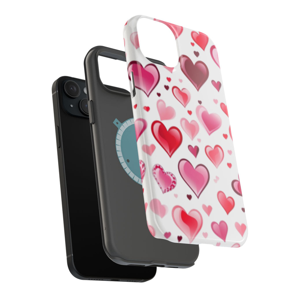 Heart Pattern Magnetic Impact Phone Case Fits iPhone 13-17— Pink & Red Valentine's Protective Cover