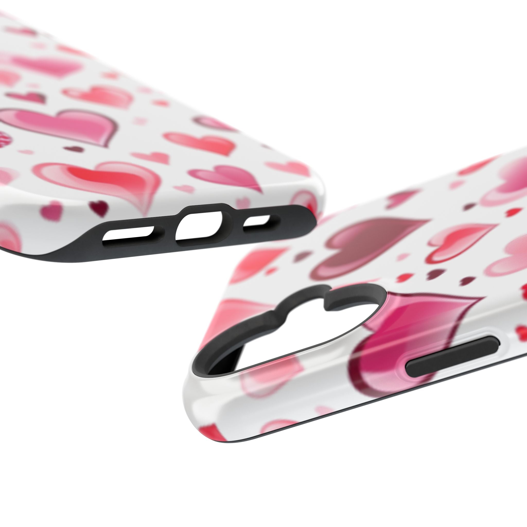 Heart Pattern Magnetic Impact Phone Case Fits iPhone 13-17— Pink & Red Valentine's Protective Cover