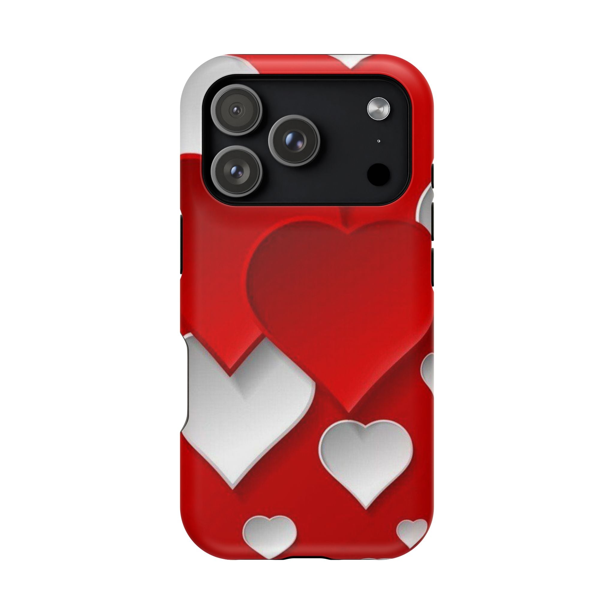 Shuffled Heart Pattern Magnetic Impact Phone Case Fits iPhone 13-17— Pink & Red Valentine's Protective Cover