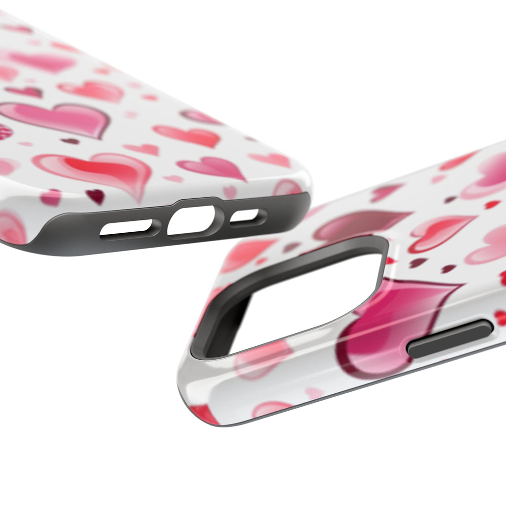 Heart Pattern Magnetic Impact Phone Case Fits iPhone 13-17— Pink & Red Valentine's Protective Cover