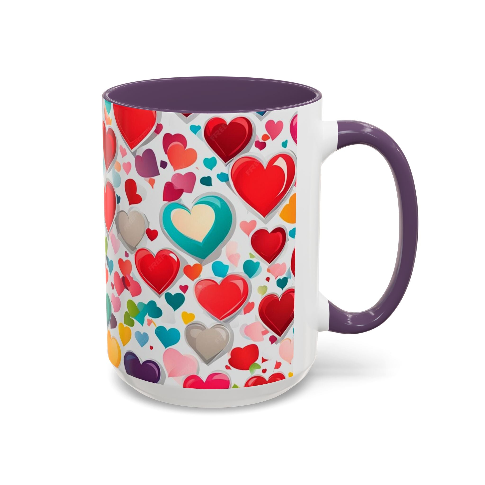 Colorful Heart Accent Coffee Mug – Valentine’s Day Love Gift (11/15 oz)