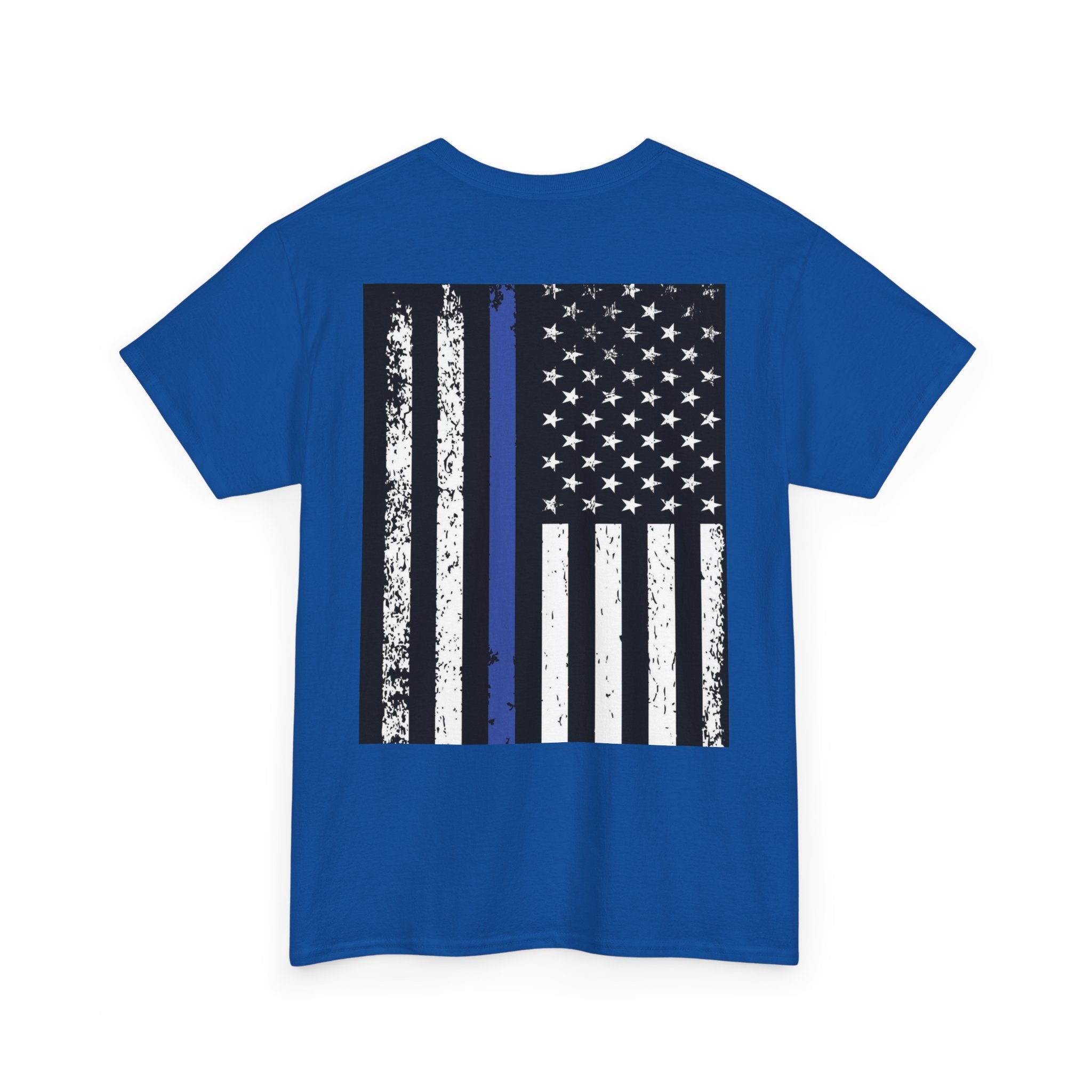 Thin Blue Line Flag T-Shirt — Police Support American Flag Tee Front & Back Imprint