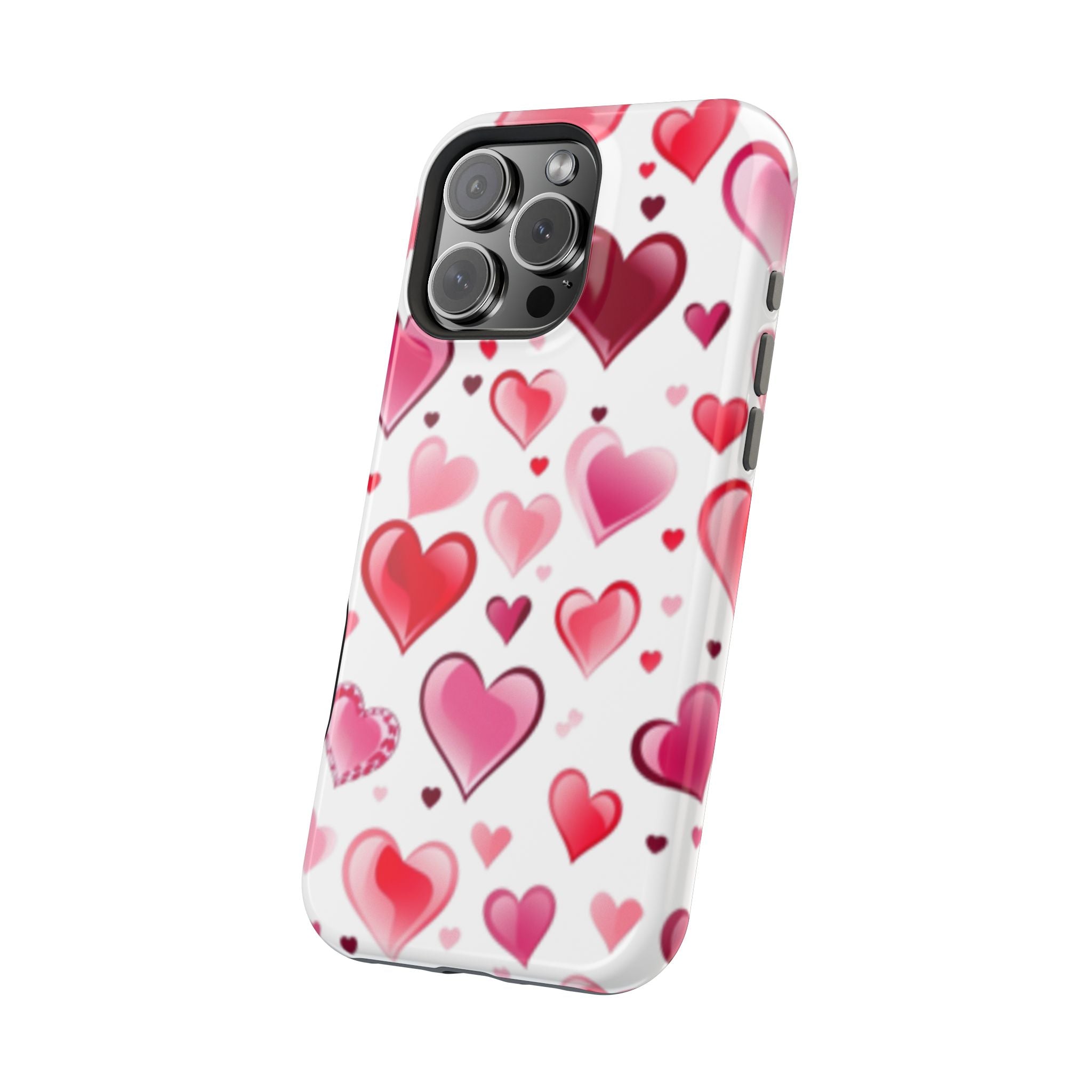 Heart Pattern Magnetic Impact Phone Case Fits iPhone 13-17— Pink & Red Valentine's Protective Cover