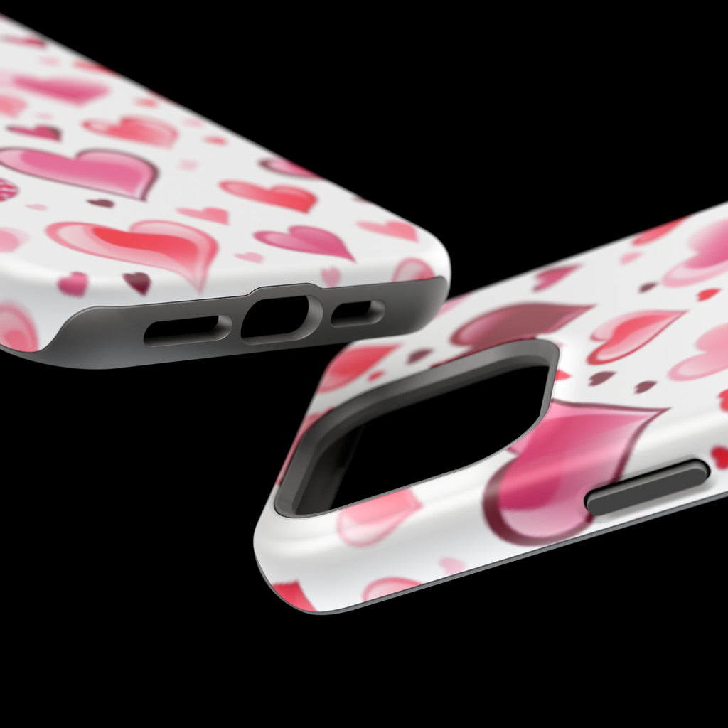 Heart Pattern Magnetic Impact Phone Case Fits iPhone 13-17— Pink & Red Valentine's Protective Cover