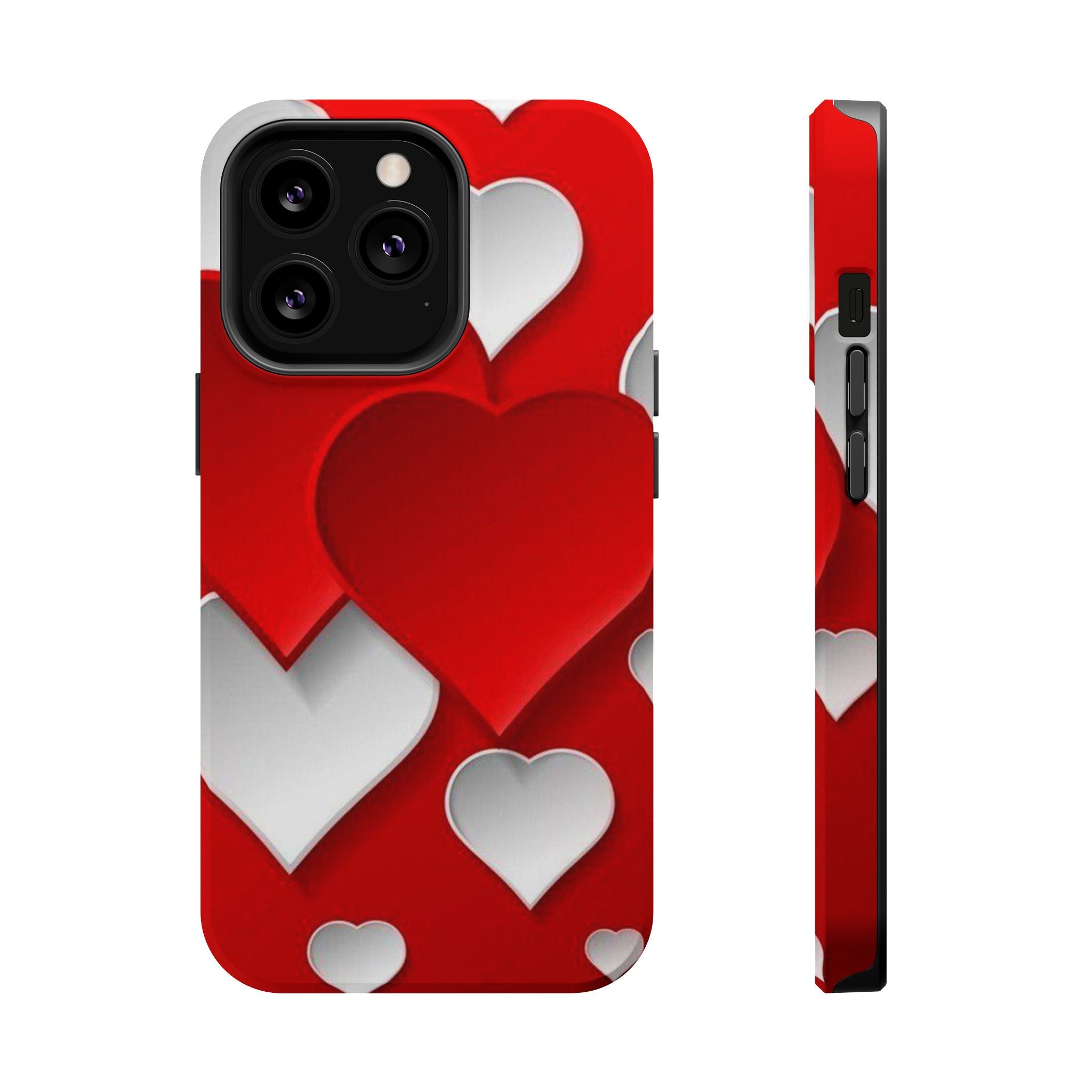 Shuffled Heart Pattern Magnetic Impact Phone Case Fits iPhone 13-17— Pink & Red Valentine's Protective Cover