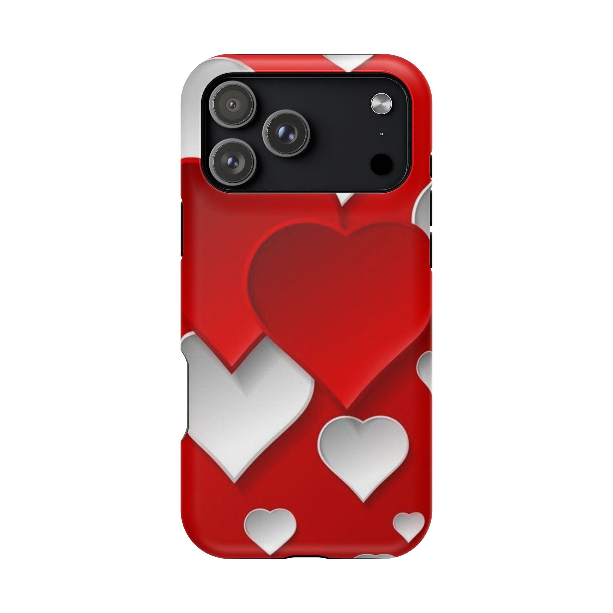 Shuffled Heart Pattern Magnetic Impact Phone Case Fits iPhone 13-17— Pink & Red Valentine's Protective Cover