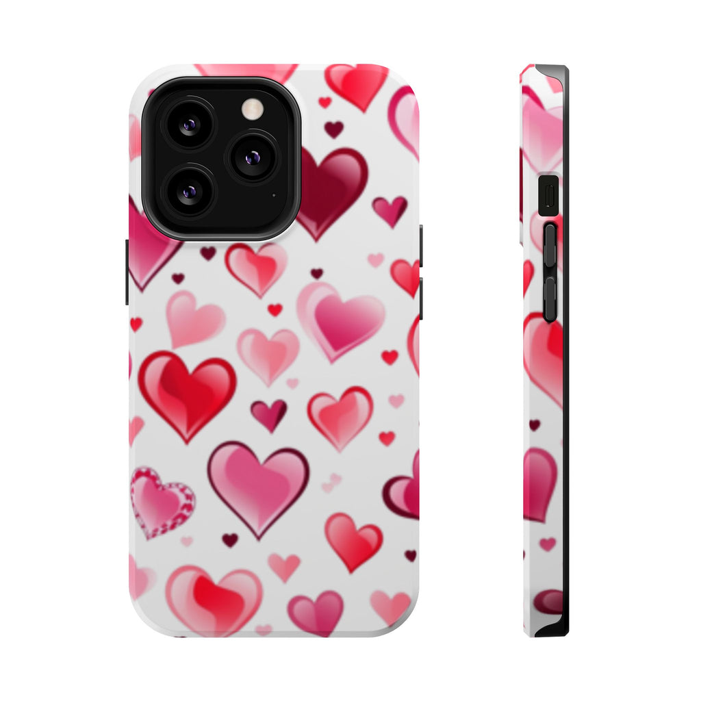 Heart Pattern Magnetic Impact Phone Case Fits iPhone 13-17— Pink & Red Valentine's Protective Cover