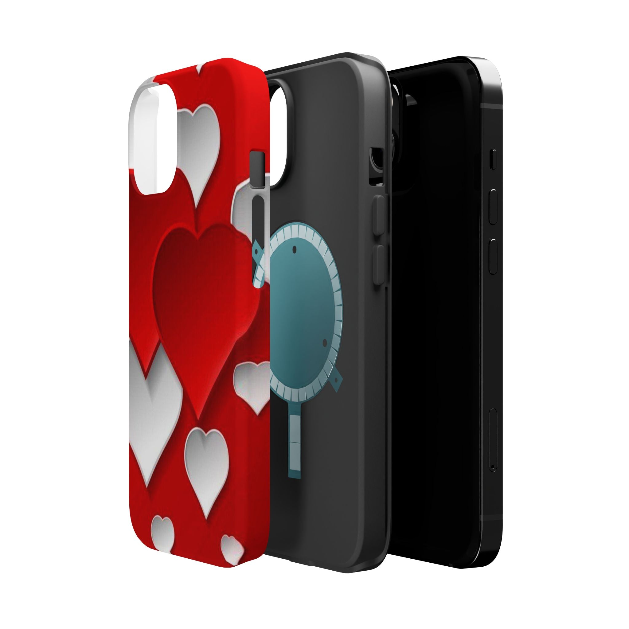 Shuffled Heart Pattern Magnetic Impact Phone Case Fits iPhone 13-17— Pink & Red Valentine's Protective Cover