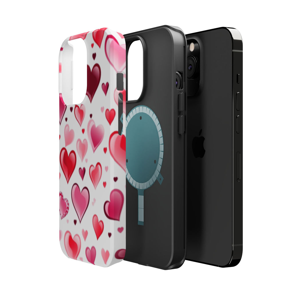 Heart Pattern Magnetic Impact Phone Case Fits iPhone 13-17— Pink & Red Valentine's Protective Cover